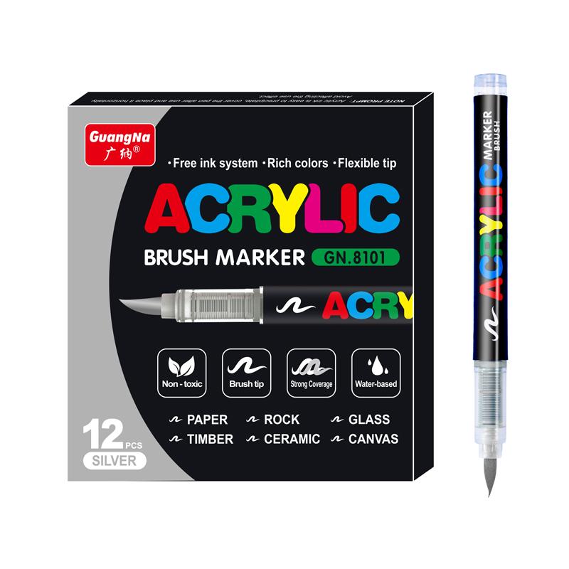 Guangna Automatic Ink Control Acrylic Paint Markers, Brush Tip Acrylic Paint Pens for Wood Rock Glass Canvas Stone Fabric Glass Metal Ceramic Canvas DIY Crafts Art Supplies Art Drawing Supplies Gifts, Acrylic Painting Pen