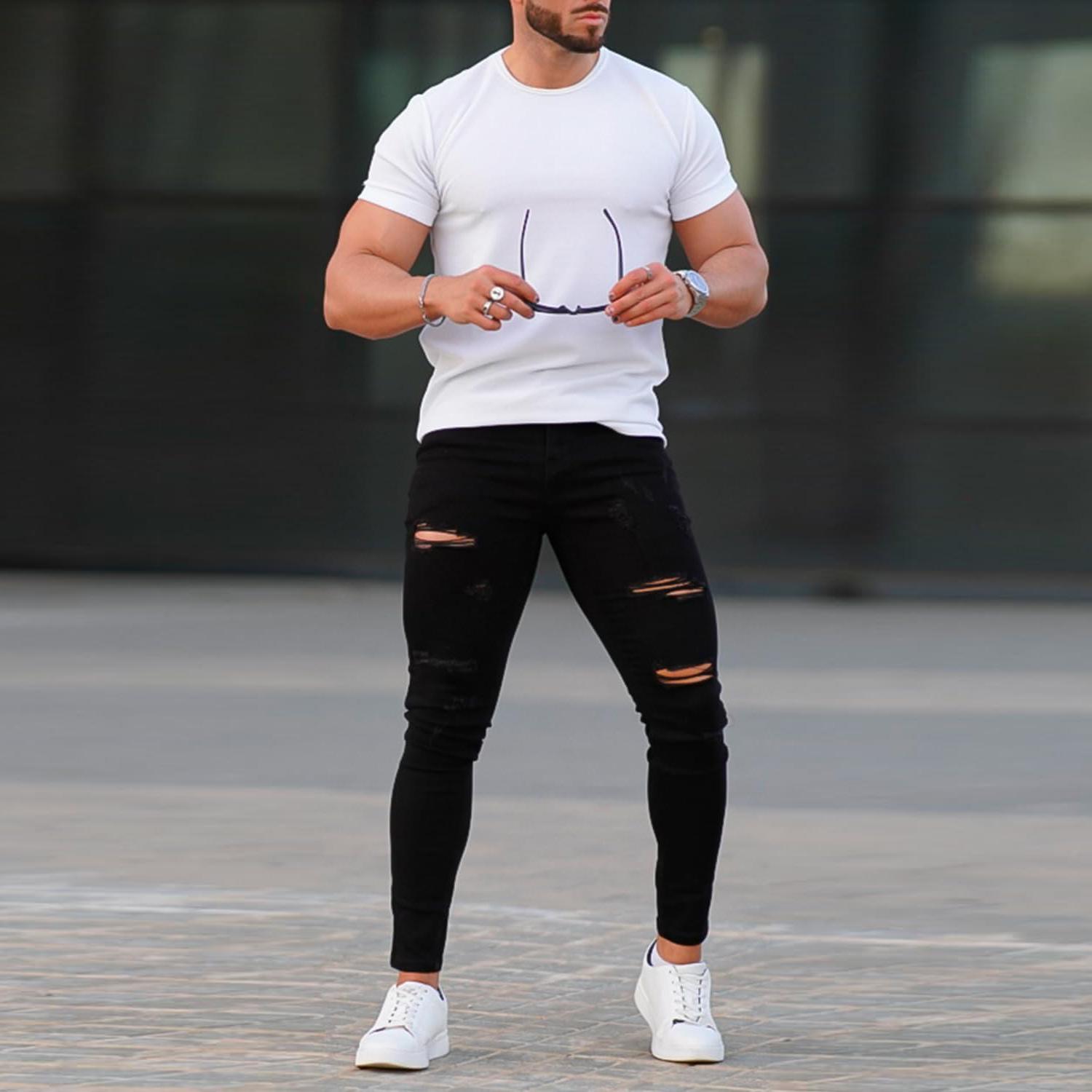 GINGTTO Men's Skinny Jeans Stretch Ripped Tapered Leg