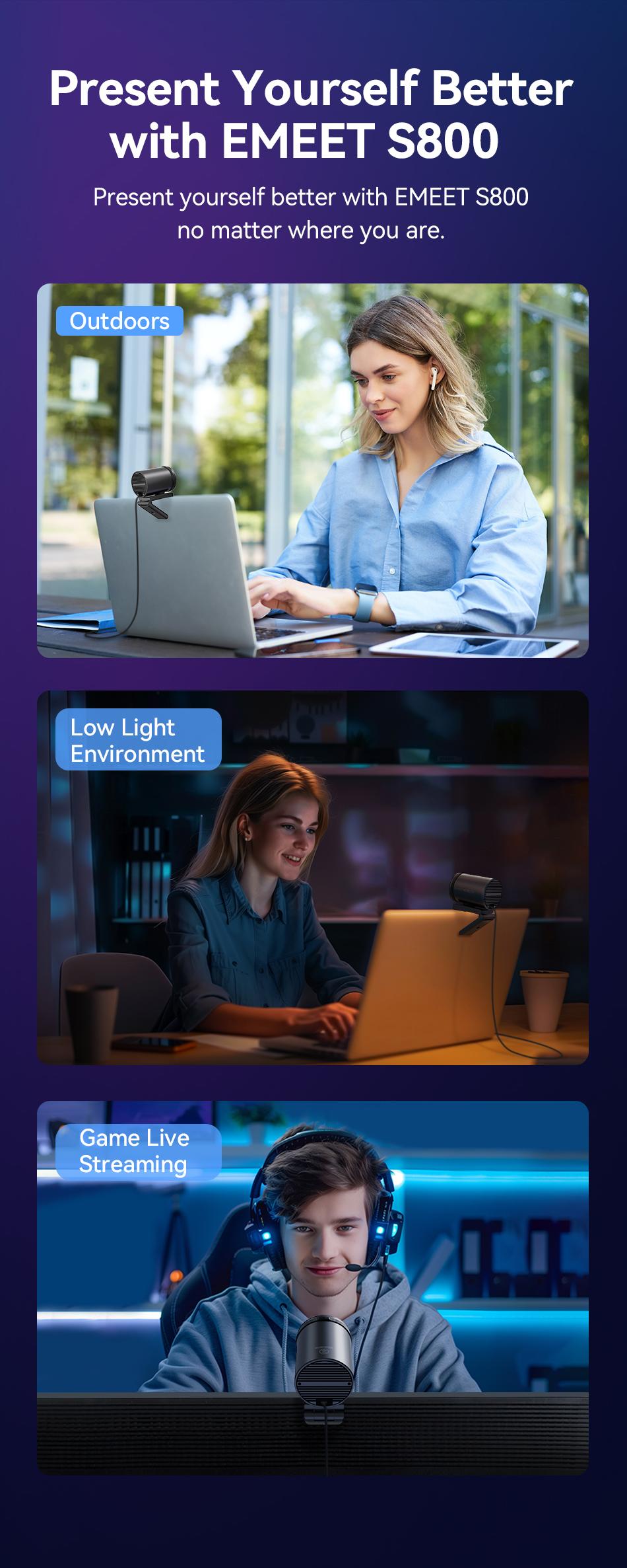 EMEET S800 4K HDR Webcam Autofocus Streaming Camera with Built-in Privacy Cover for Streaming Video Games Fathers Day Gift Laptop, TikTokShopBlackFriday