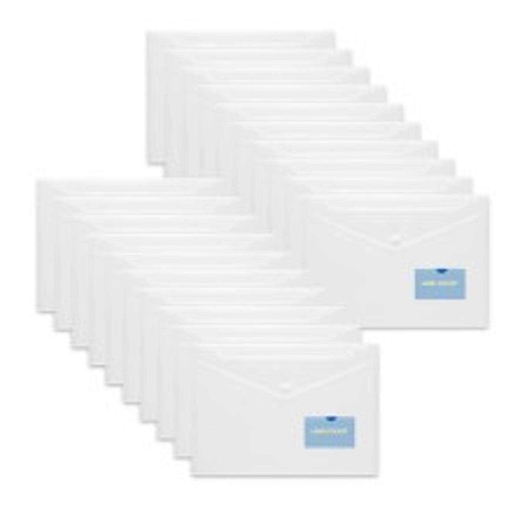 10 Pack Clear Plastic Envelopes with Snap Closure & Label Pocket, Reusable Waterproof Poly Envelopes for A4, US Letter Size, Important Document
