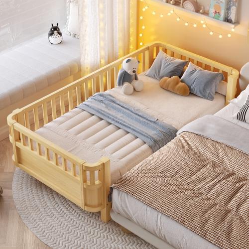 Bellemave Twin/Twin XL/Full/Queen Size Wood Platform Bed for Kids with Safety Guardrails Detachable Fence & Open Design for Co-Sleeping Floorbed
