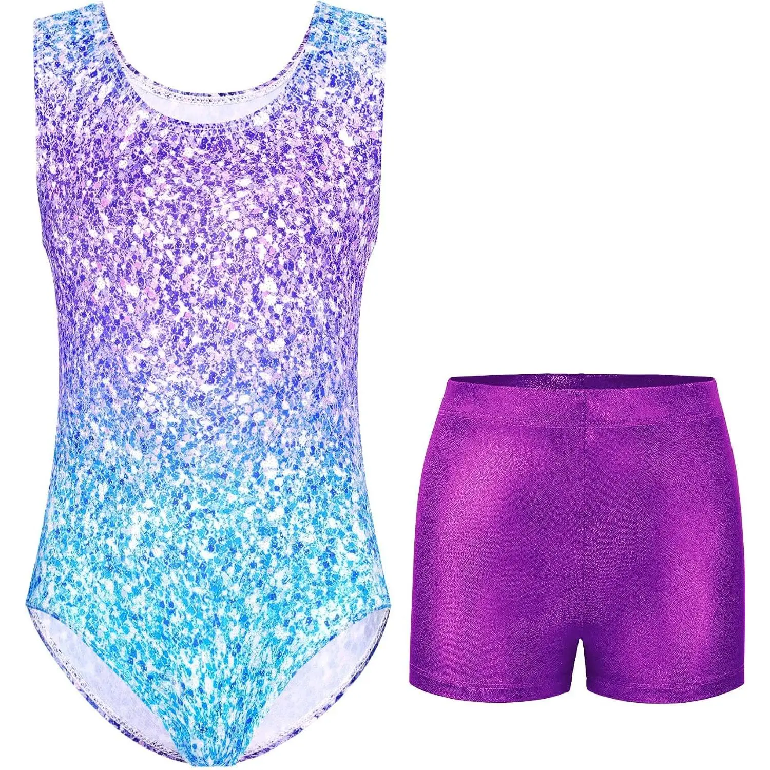 Girls Sleeveless Sparkle Gymnastics Leotard with Shorts(Gift)