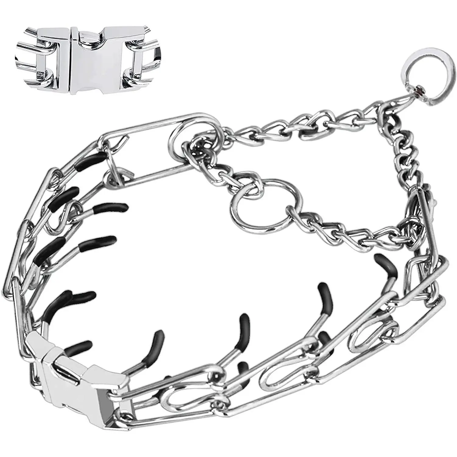 Prong Collar for Dogs, Adjustable Pinch Collar for Small Medium Large Dogs, No Pull, Quick Release Buckle, 360° Swivel Hook, Durable with 2 Extra Links and 20 Rubber CapsGift