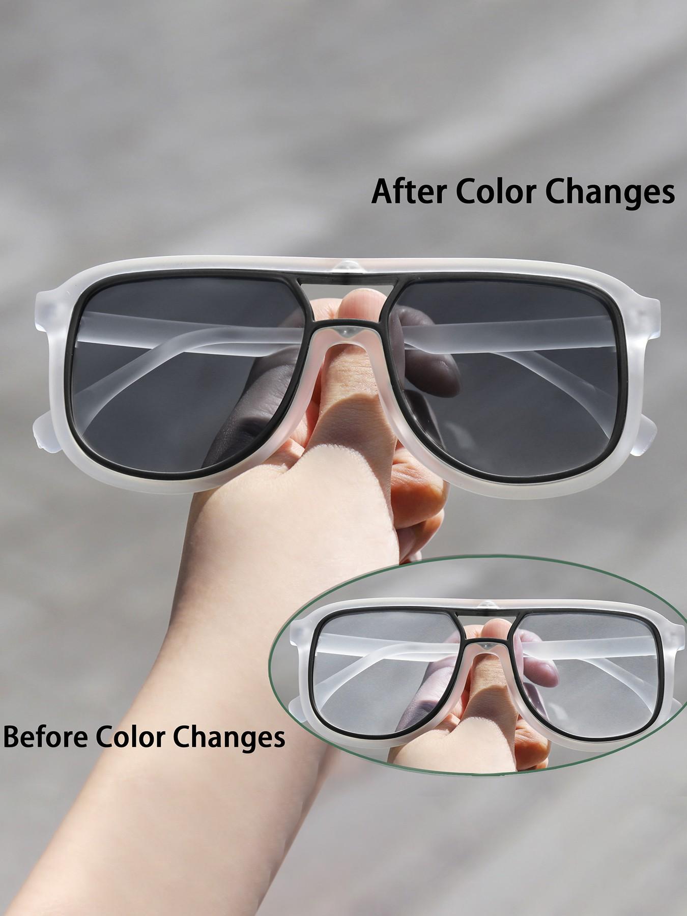 Unisex Colorful Photochromic Sunglasses, Bohemian Style Fashion Eyewear, Casual Plastic Frame, All-Season Decorative Lens