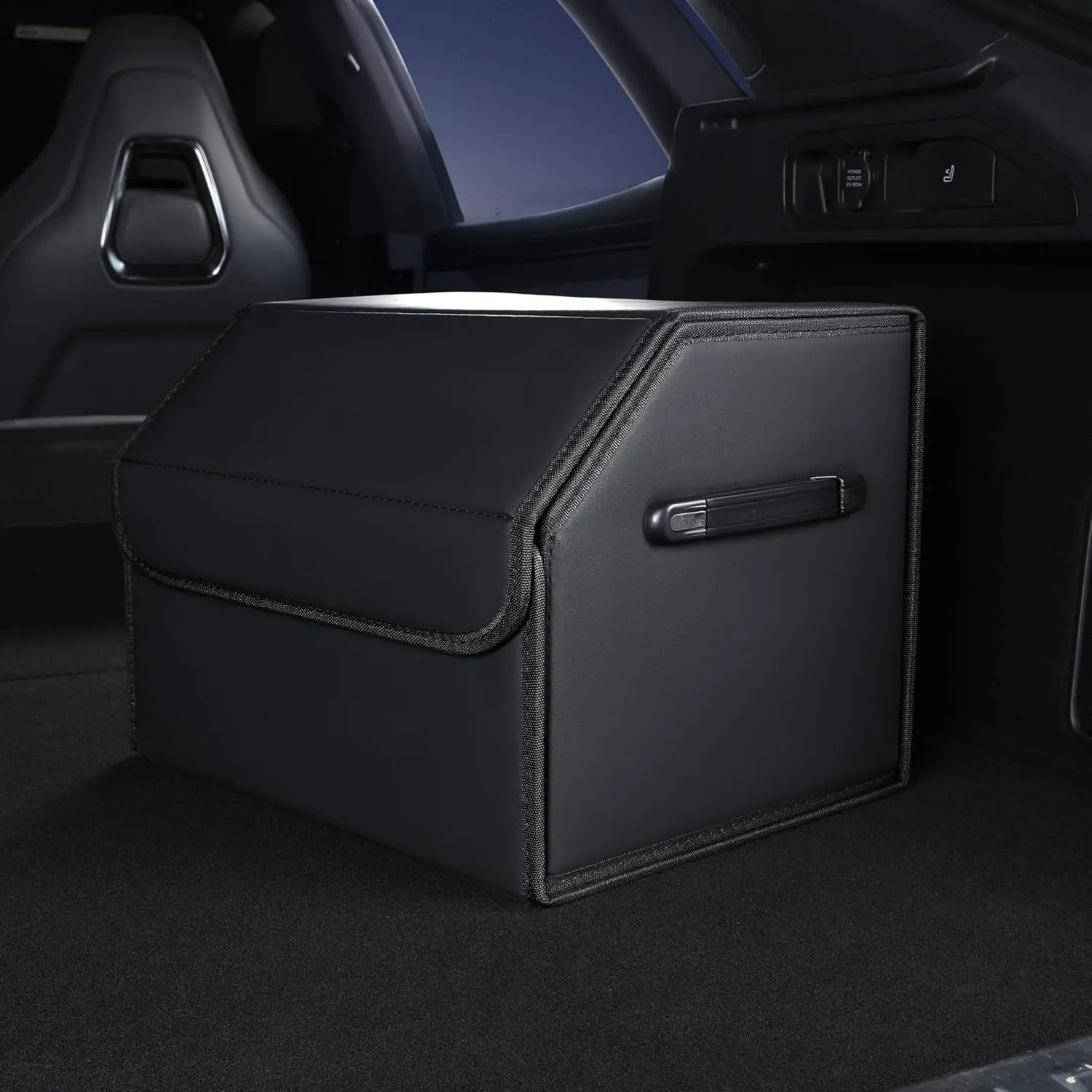 Collapsible Trunk Organizer for SUV, Black Leather Storage Box with Lid, Fiberboard, 15''L x 13''W x 12.4''H, 2000 Cubic InchesGift