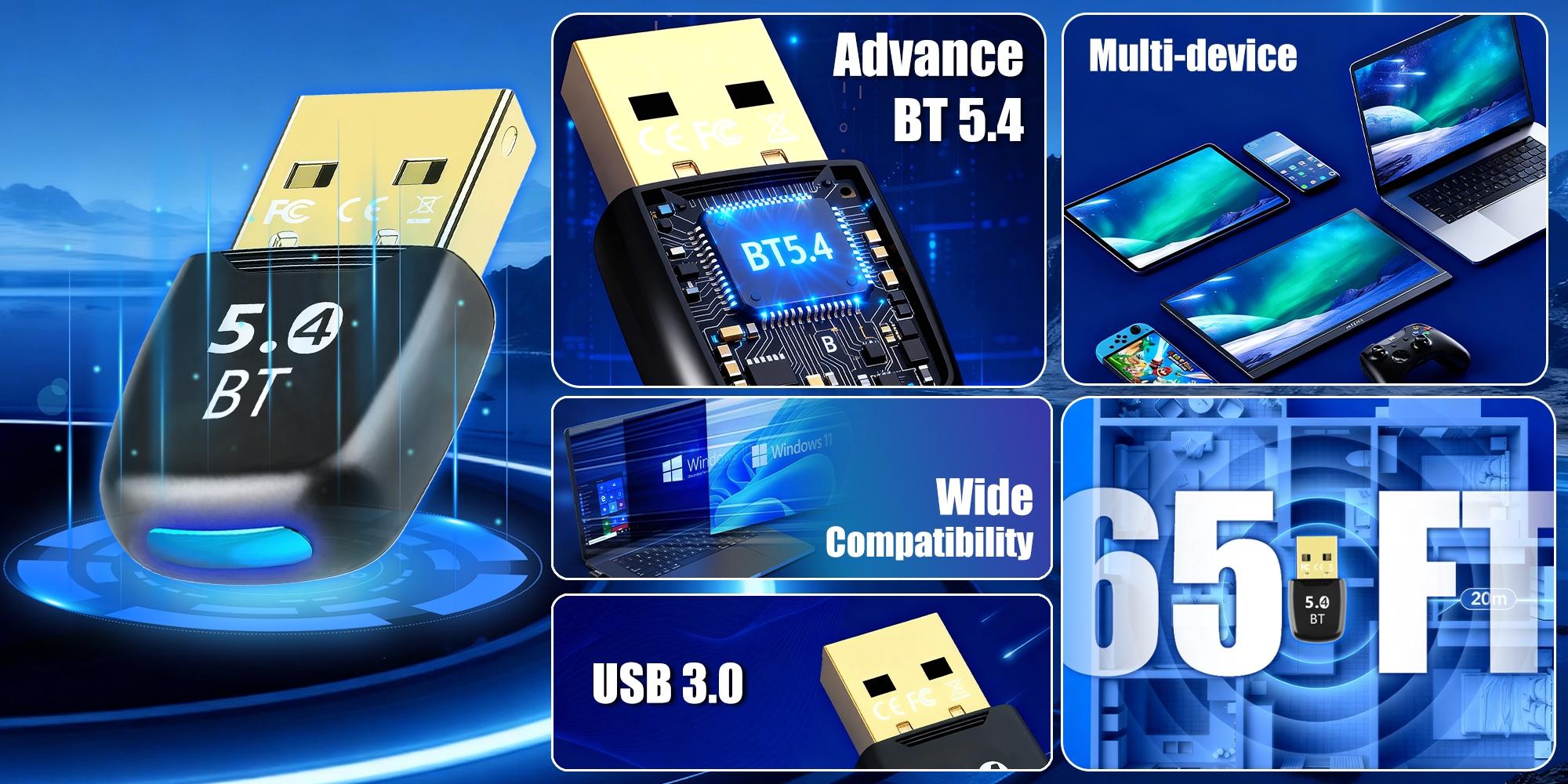 USB Bluetooth Adapter Dongle for PC, Computer, Desktop & Laptop, Compatible with Windows 11/10/8.1/8 Only - Connects Bluetooth Headphones, Speakers, Keyboards, Mice & Printers