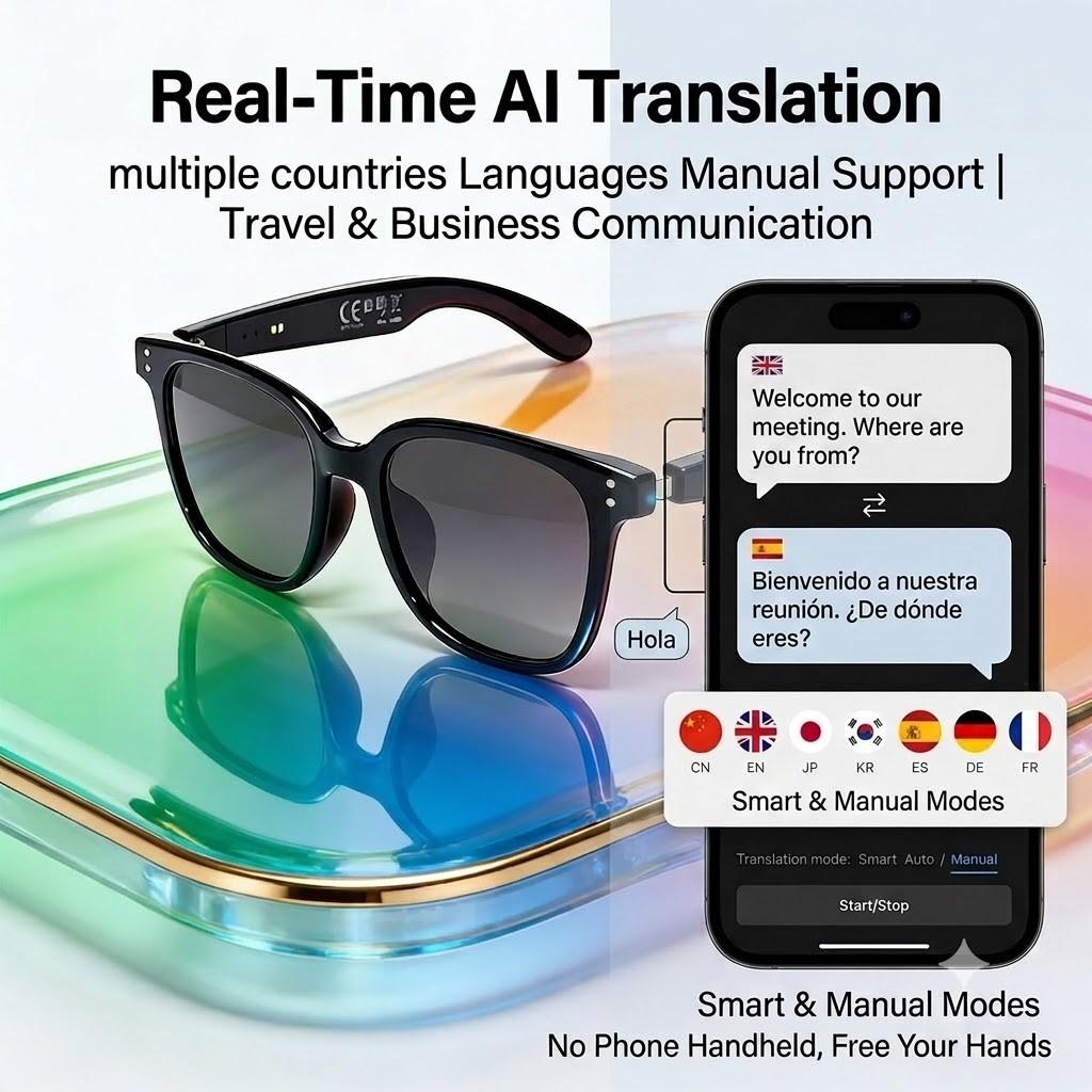 SENBONO Smart Glasses, Wireless Glasses, Polarized Bluetooth Sunglasses with Microphone & Speaker, UV Protection, Auto Pairing, AI Translation, Voice Assistant