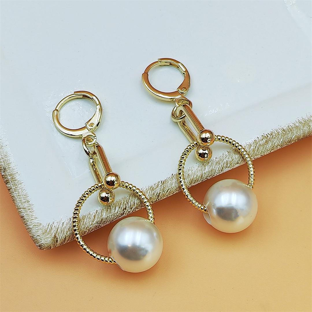 Pearl Inlaid Long Tassel Drop Earrings Geometric Hoop Design Simple Elegant Fashion Jewelry For Women