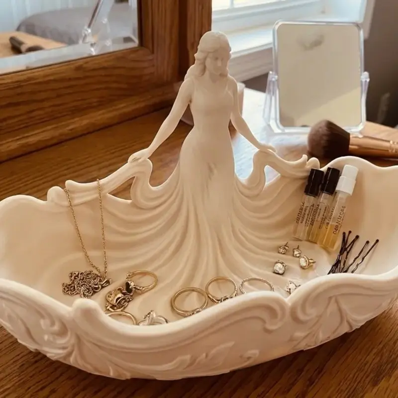 Elegant Goddess Statue Bowl Makeup Vanity Tray, Classical Decorative Storage Box, Ideal for Jewelry and Cosmetics, Bedroom Essential Organizer