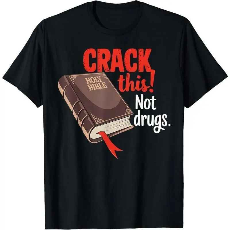 Women's Crew Neck Short Sleeve T-Shirt - Christian Bible "Crack This Not Drugs" Graphic Prints, Soft 100% Cotton Casual Top, Tshirt, Flat Crew Neck, Garment, Lady, Classic Fit, Comfortable, Shortsleeve, Round Neck