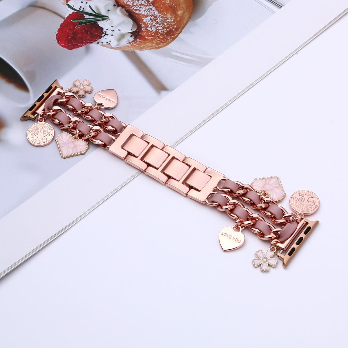 Wearable Chic Wristband for Apple Watch 38mm-49mm, Metal Chain Charms, Unique Pendants, Replacement Strap, Stylish  Series 1-9 and 10  Bands for Women Anniversary Christmas