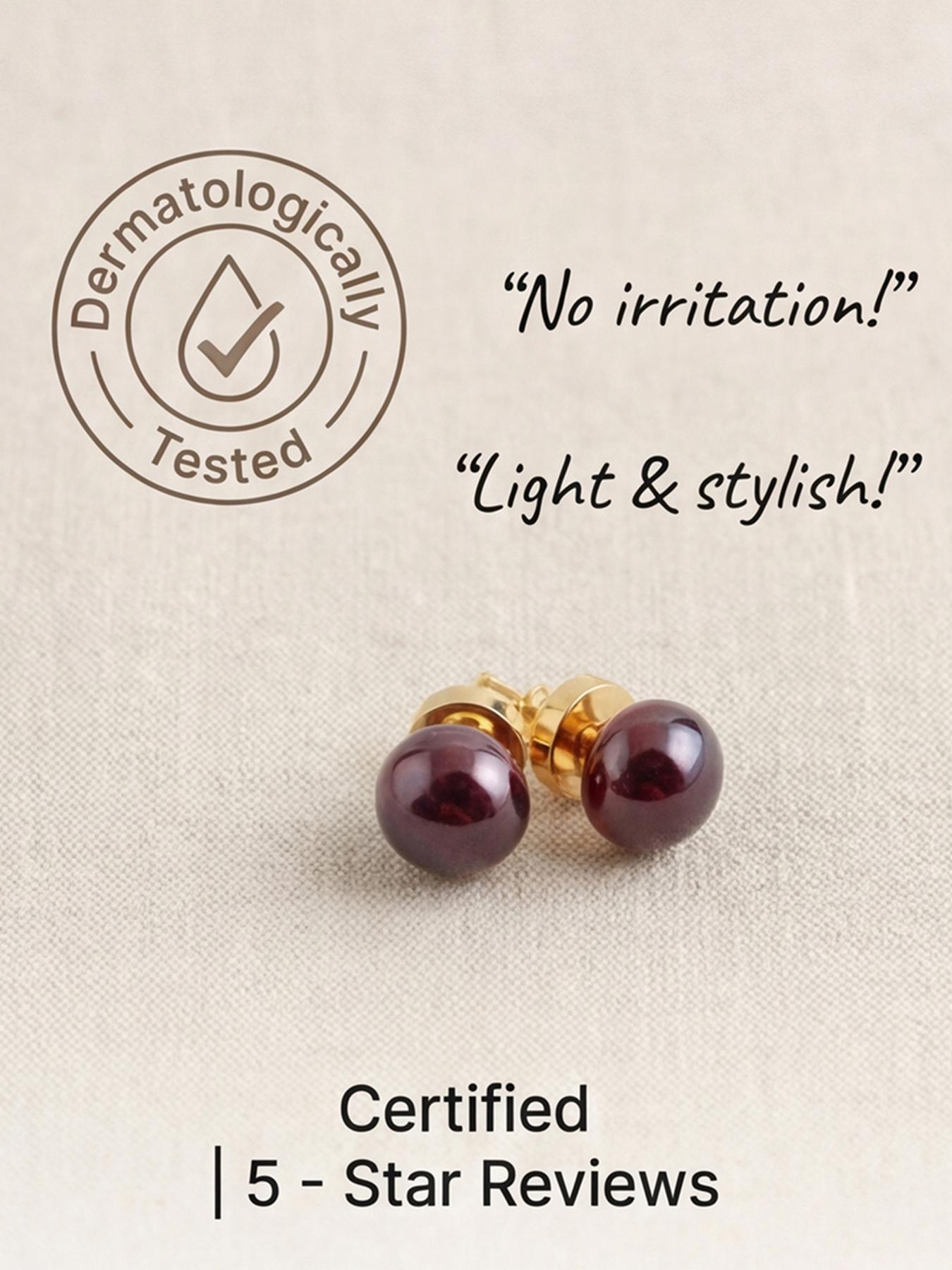 Women's Hypoallergenic Lightweight Titanium Steel Purple Garnet Stud Earrings, Dainty Gold Tone Fashion Jewellery for Everyday Wear Gift for Her