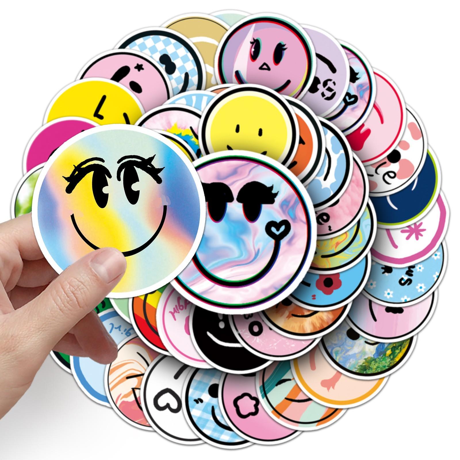 50 Self-Adhesive Smiley Face Stickers, DIY Cup Phone Luggage Decals, Party Decor, Ideal Gift for Friends Family