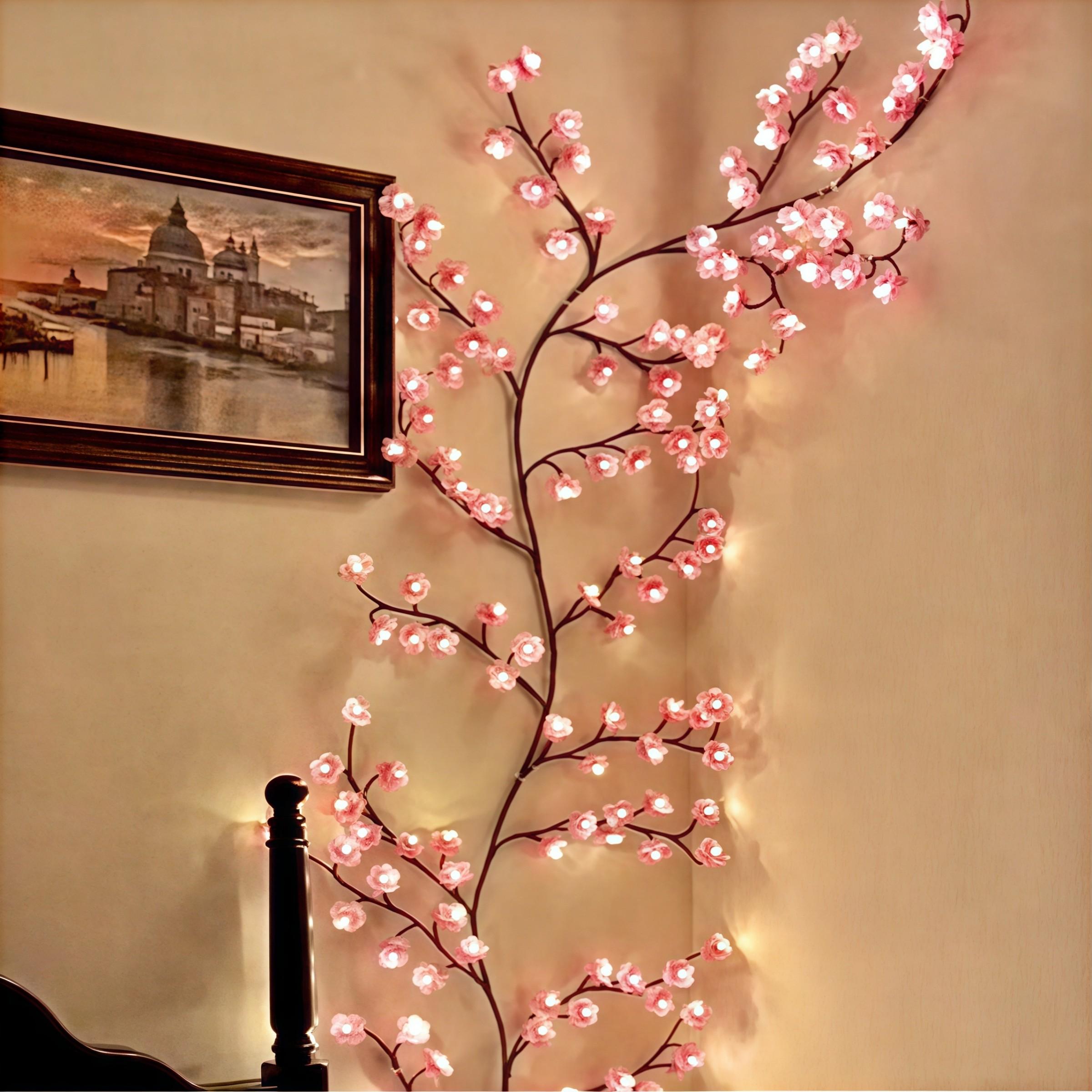 LED Sakura Vine String Lights, Glowing Cherry Branches, Bendable LED Tree Lights, 8 Flash Modes, USB Powered, Indoor Atmosphere Decor