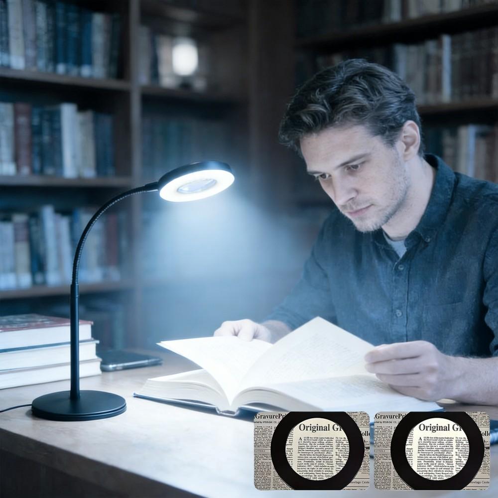 A Magnifying Glass with 5X Magnification And Light, a Desktop Magnifier with Base, 3 Adjustable Lighting Modes, And an LED Lamp Suitable for Working in Bed, Crafting, Repairs, Available in 3 Colors for The Magnifying Desk Lamp