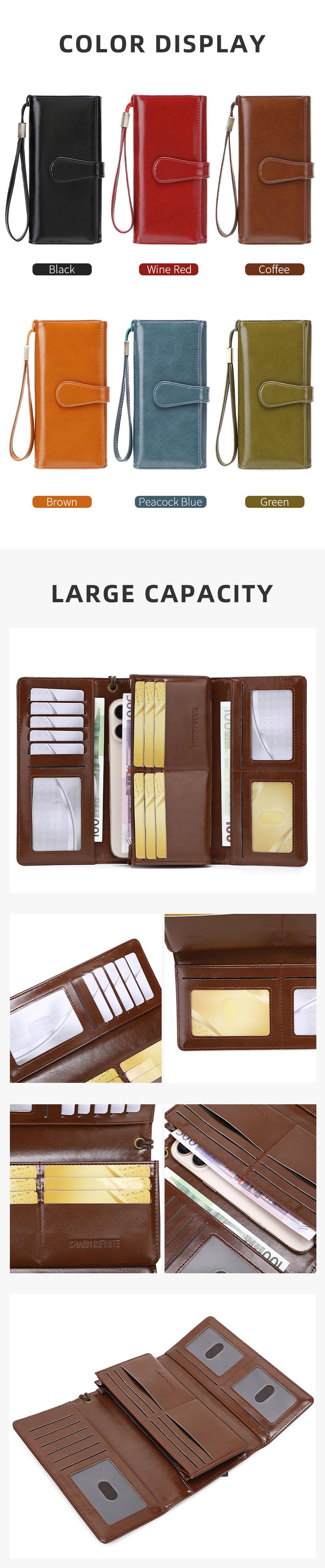 New Rfid Anti-Theft Large Capacity Women's Wallet, Durable Wallet, Trifold Wallets, Vintage Multi-Functional Trifold Long Wallet with Card Slots ID Window Phone Slot