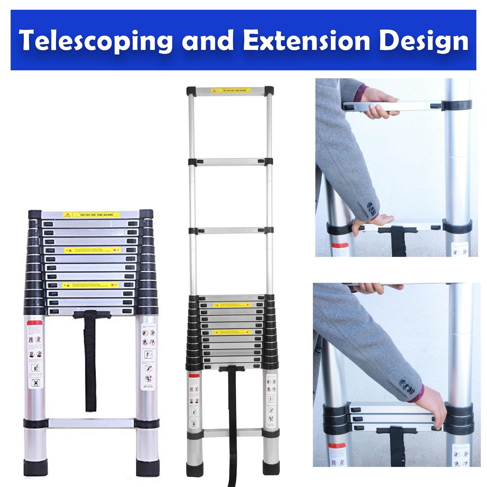Aluminum Telescoping Ladder 14.4ft / 16.4ft /20.3ft Extension Ladder with 2 Hooks, Portable Folding Ladder, 330lbs Load Capacity, Adjustable Height for Indoor Outdoor RV Home Office