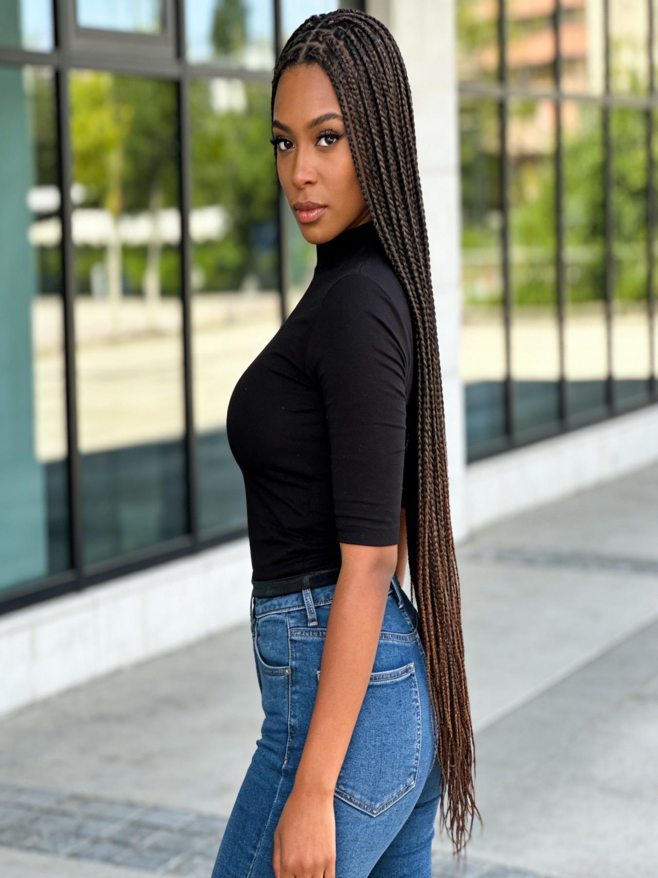 36 Inch Full Lace Box Braided Wig for Women, Pre-Plucked Natural Hairline, Knotless Braids, Handmade Extra Long Cornrow Braids with Baby Hair