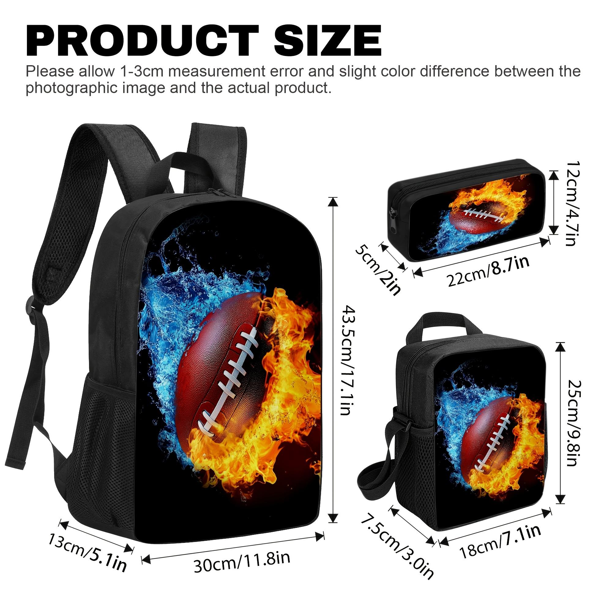 3-Piece Boys' School Backpack Set - Includes Lunch Bag & Pencil Case. Suitable for Children and Teens. Large-Capacity, Lightweight Bookbag with Laptop Compartment. Features American Football Print, Adjustable Shoulder Straps, and Dedicated Lunch Box Compa