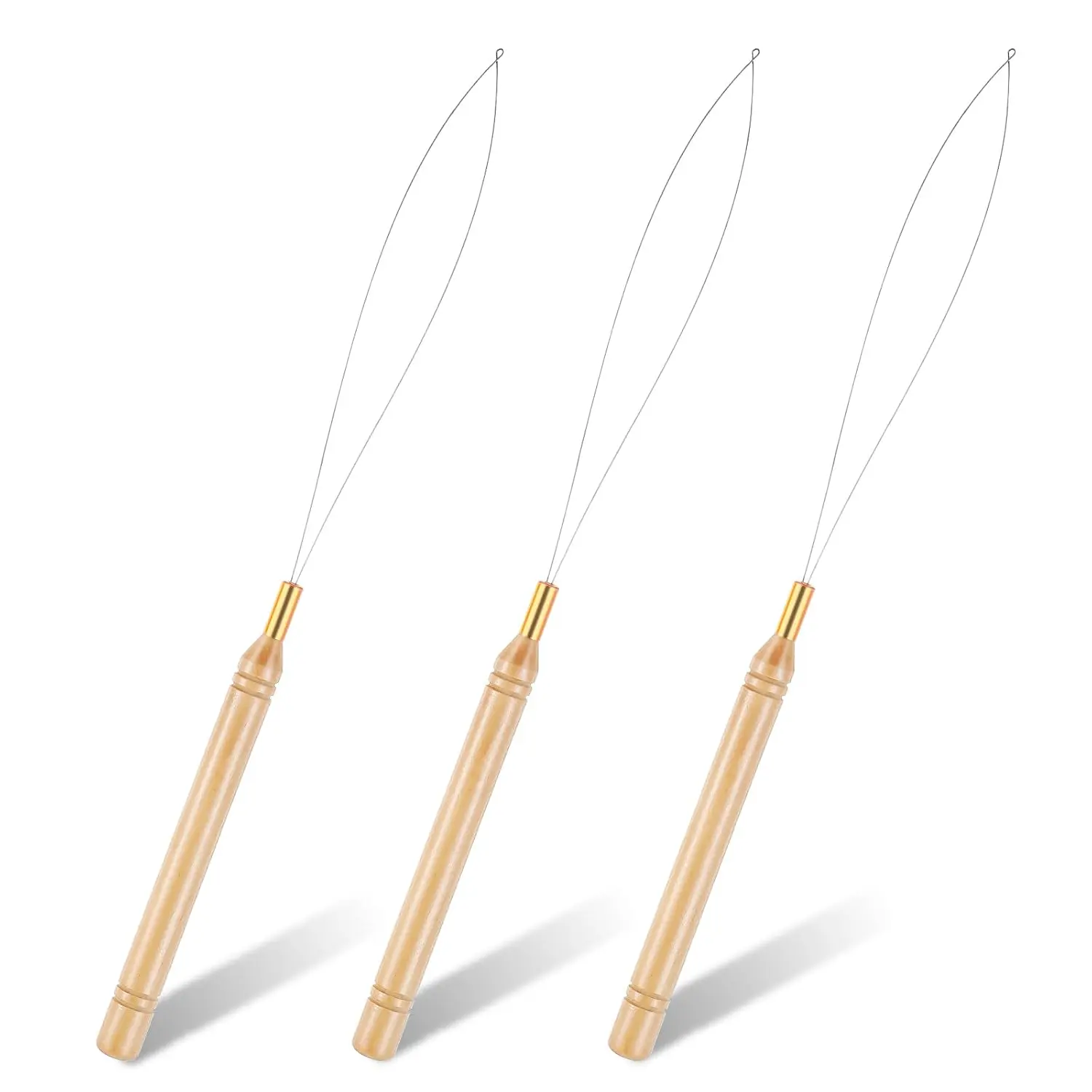 3 count Hair Extension Tools, Hair Beader Tool, Threader Pulling Hook Tool, Wooden Hair Extension Loop  Kit, Bead Device Tool for Hair or  Extensions