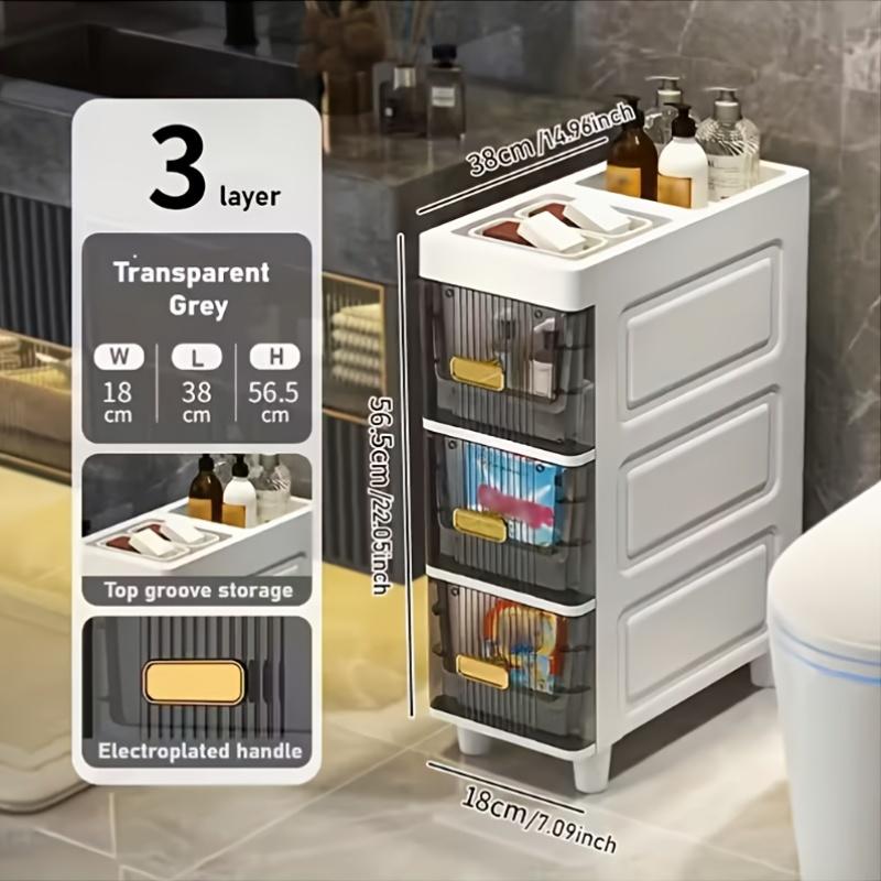 3/4/5/6-tier ultra-thin plastic storage cabinets, bathroom niche cabinets, high-capacity design bathroom storage cabinets, light luxury bathroom shelves, floor-standing shelves on the side of the toilet, storage cabinets