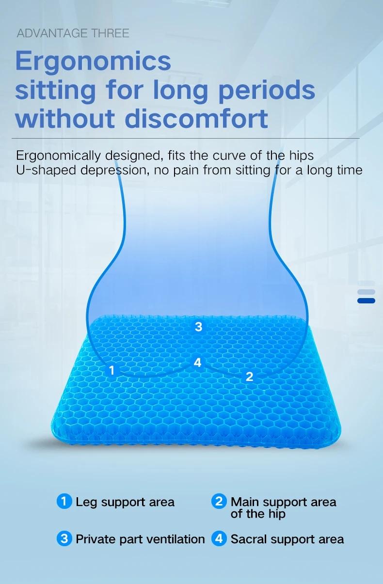 Large Gel Seat Cushion, Ergonomic Honeycomb Design, Thick Dual-Layer Gel Pad for Back Pain Relief, Suitable for Car, Office, Home, Wheelchair, Chair