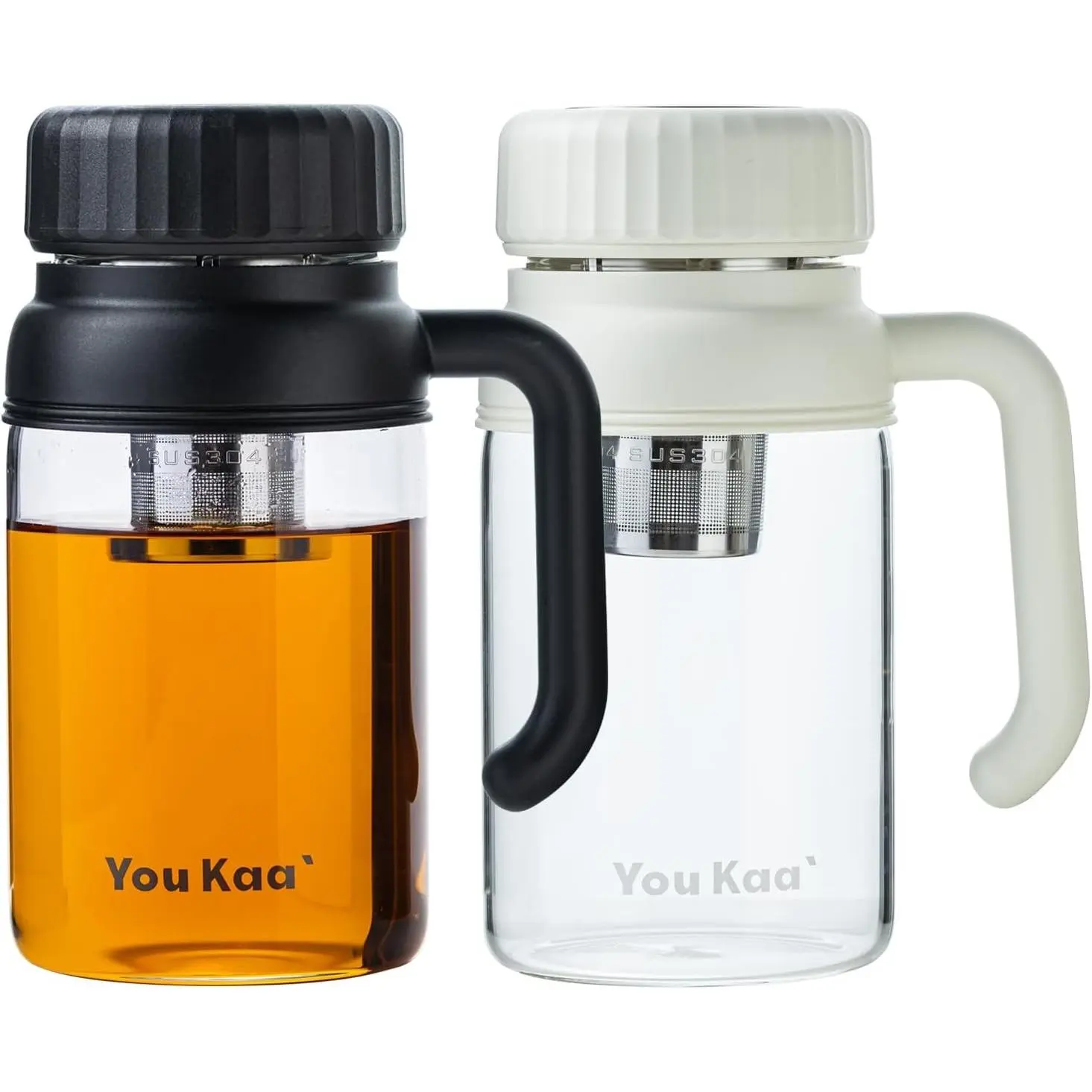 32oz Large Glass Infuser Water Bottle for Loose Leaf Tea & Fruit, Removable Strainer, Leakproof Lead-free, Wide Mouth Easy Clean, Handle for Hot & Cold Drinks, Black+White