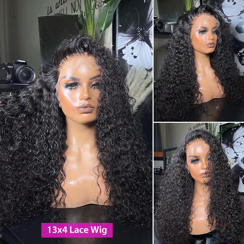 Bling Hair 13X4 13X6 Water Wave Lace Front Wig Human Hair Deep Wave Frontal Wigs for Women Brazilian Real Human Hair PrePlucked Natural Black Remy Hair 180% Density 4x4 Closure Wig