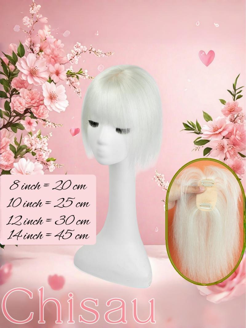 5X9 Real Human Hair Topper with Bangs for Women, Available in Natural Black, Dark Brown, Blonde, And White Gray, Featuring Straight Hair to Boost Volume And Conceal Gray Hair, Enhancing Your Overall Appearance, Perfect for Different Events