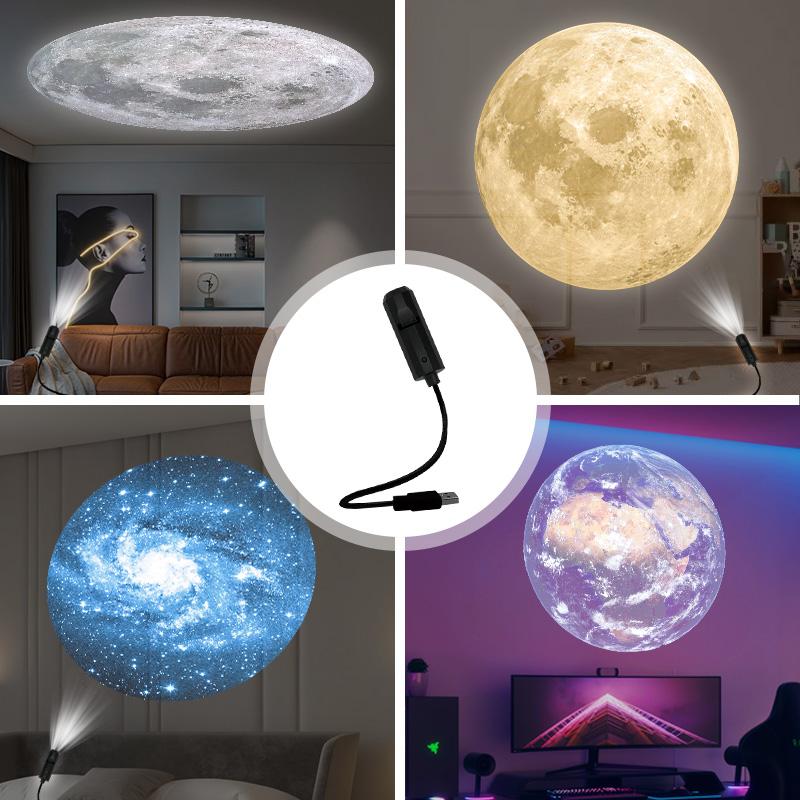 3 Interchangeable Pattern LED Planet Projector Lights, Portable LED Planet Moon Projector Light, USB LED Projector Light (360° Rotatable), Suitable for Bedroom, Living Room, Car Ceiling LED Night Light - Creative Decoration And Gifts