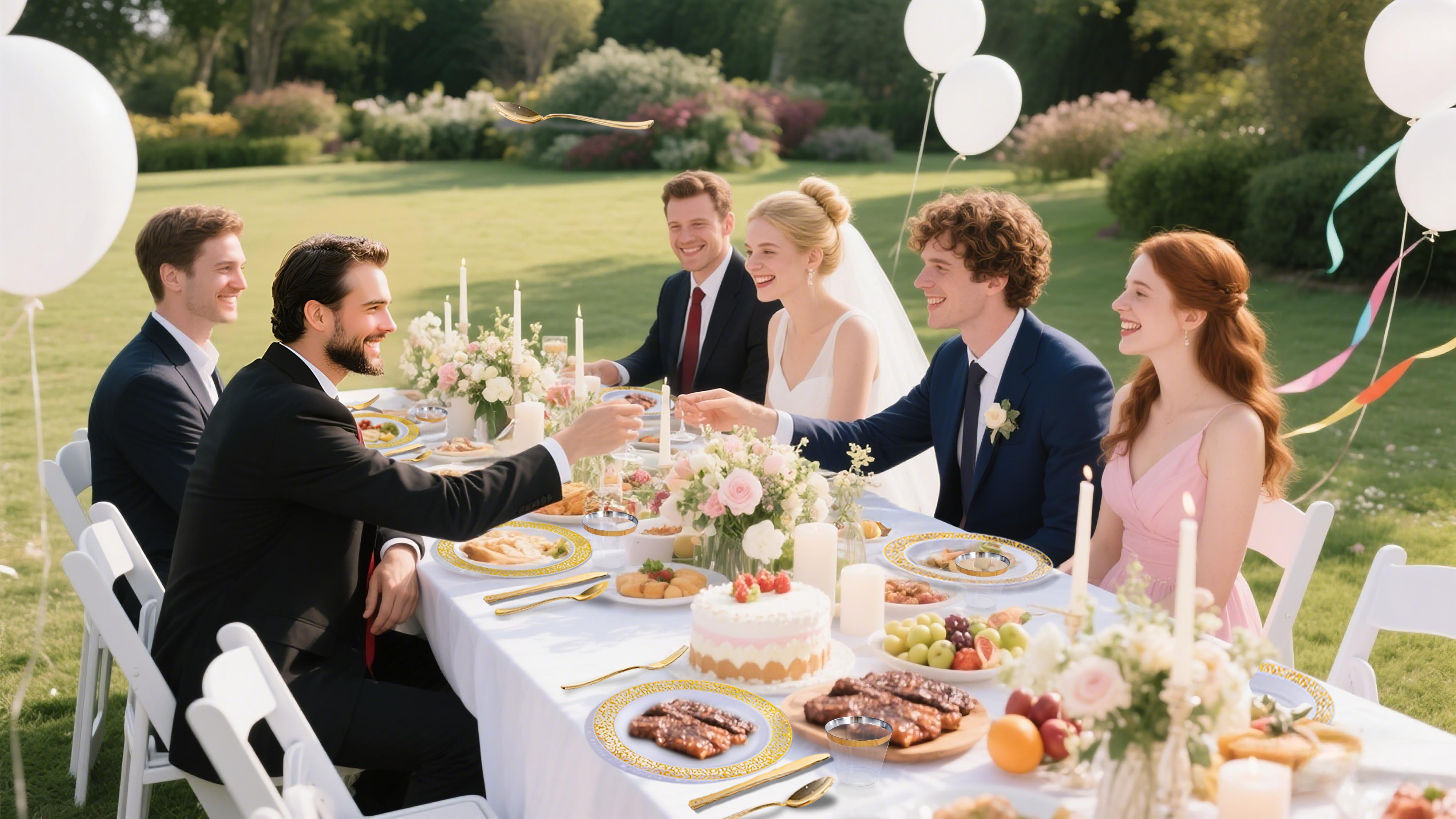 Pieces Gold/Silver Disposable Plastic Plates Set, Elegant Plates for Wedding & Party Pieces Gold/Silver Disposable Plastic Plates Set, Elegant Plates for Wedding & Party