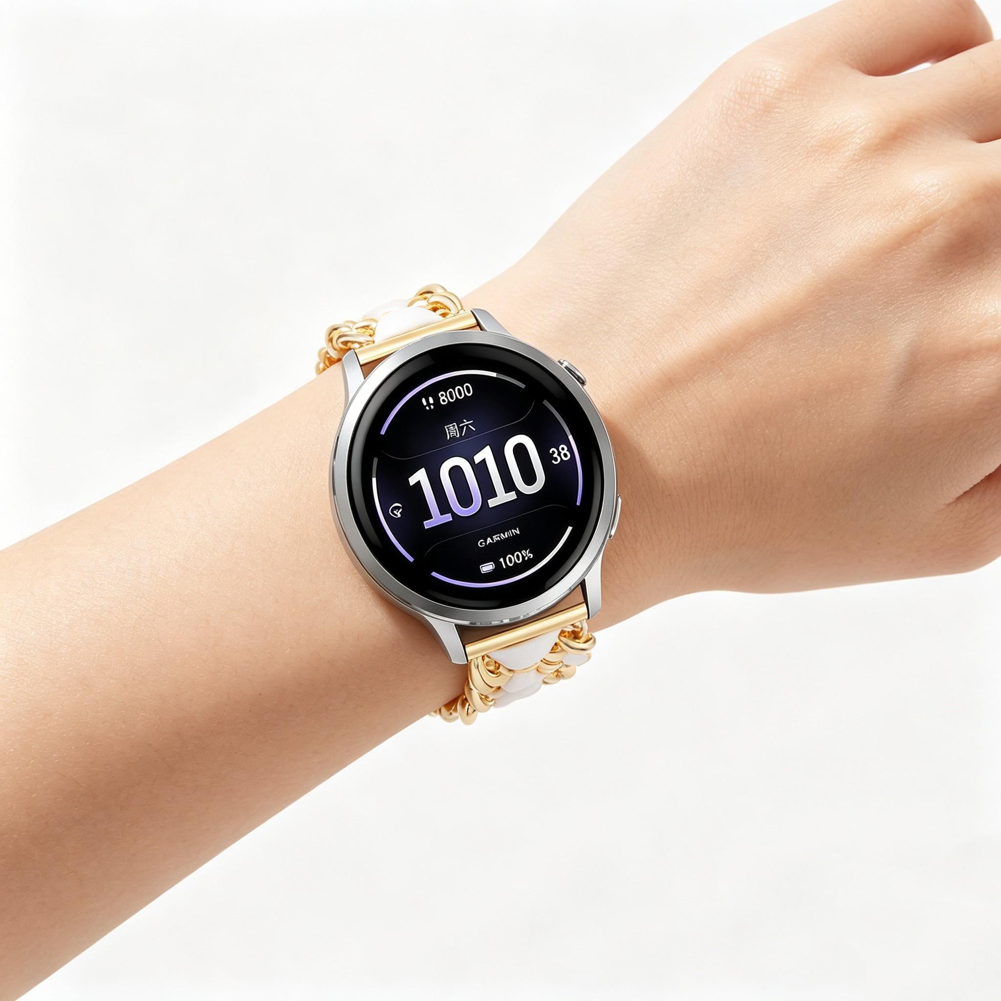 Suitable for Garmin Venu 3 strap 45mm/Venu 4 45mm/Venu2/Vivoactive 4, 22mm quick release steel metal strap replacement strap, suitable for Forerunner 570-47mm/265/255 women's Cuban strap