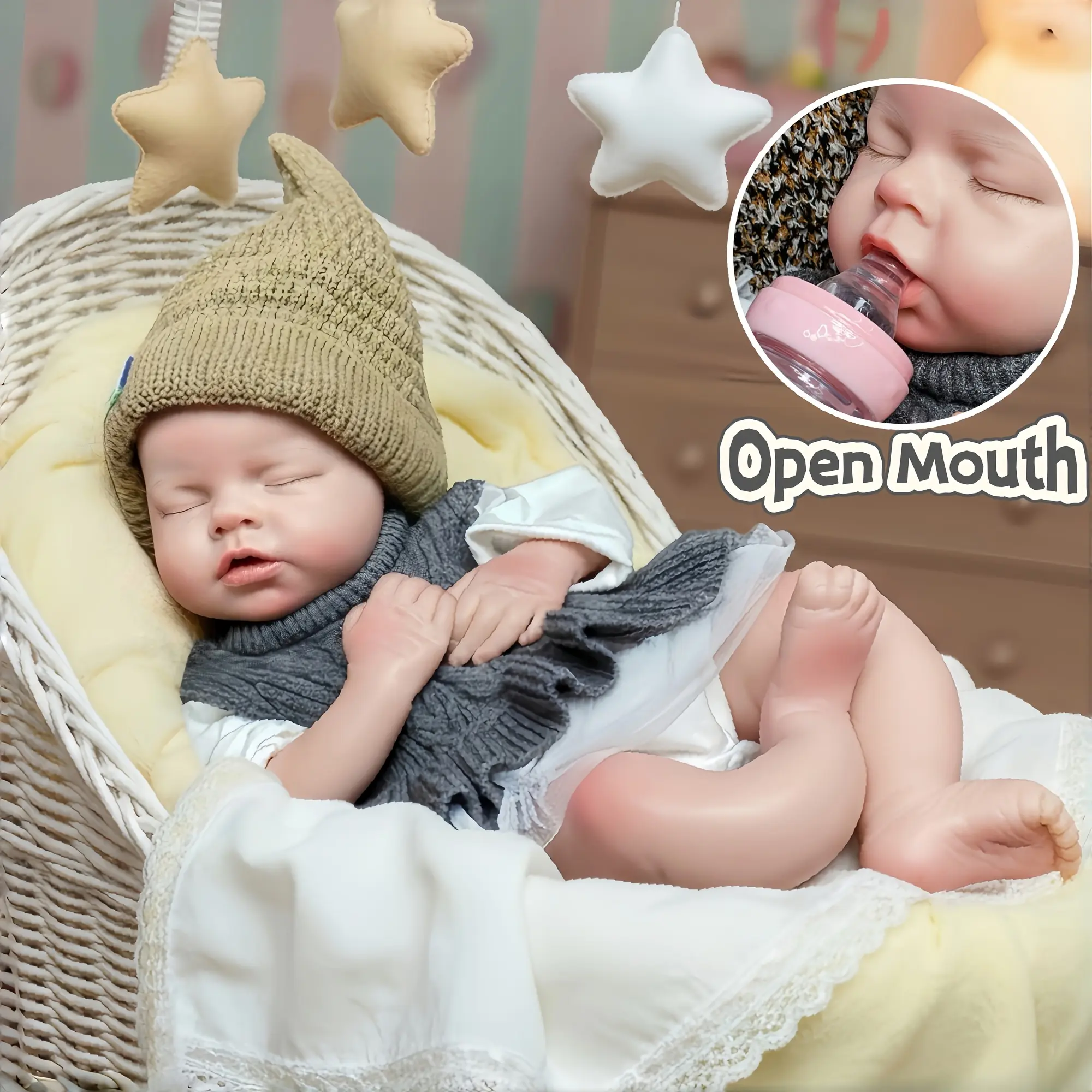 20" Full Body Silicone Reborn Baby Girl Doll, ultra lifelike facial contours, high-grade real touch silicone, exquisite hand paint work, premium art collectible