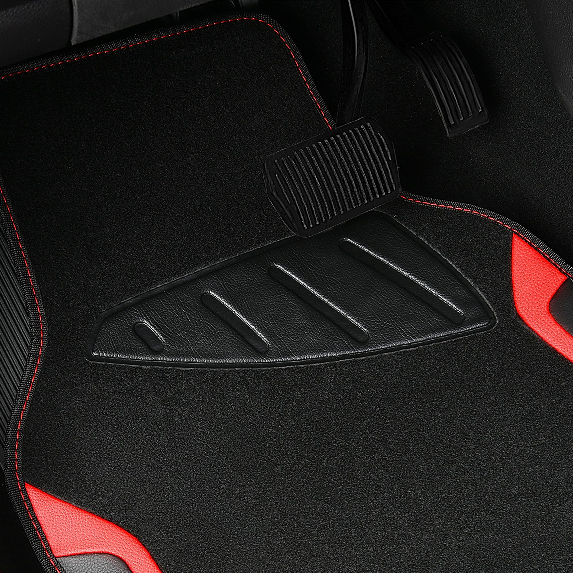 CAR PASS 5pcs Leather Steering Wheel Cover and Waterproof Car Floor Mats,fit for 95% Sedan,SUV,Cars,14.5-15inch Sporty Anti-Slip Safety Comfortable