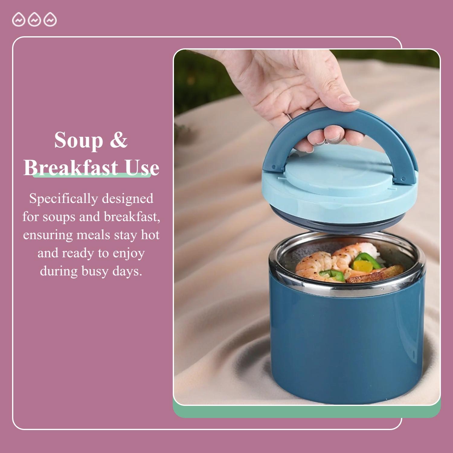 round insulated lunch box with handle soup & rice container 🍲🥢Large Capacity 630ML  food-grade stainless steel food jar durable thickened insulated lunch container  for office workers car lunch container  travel portable