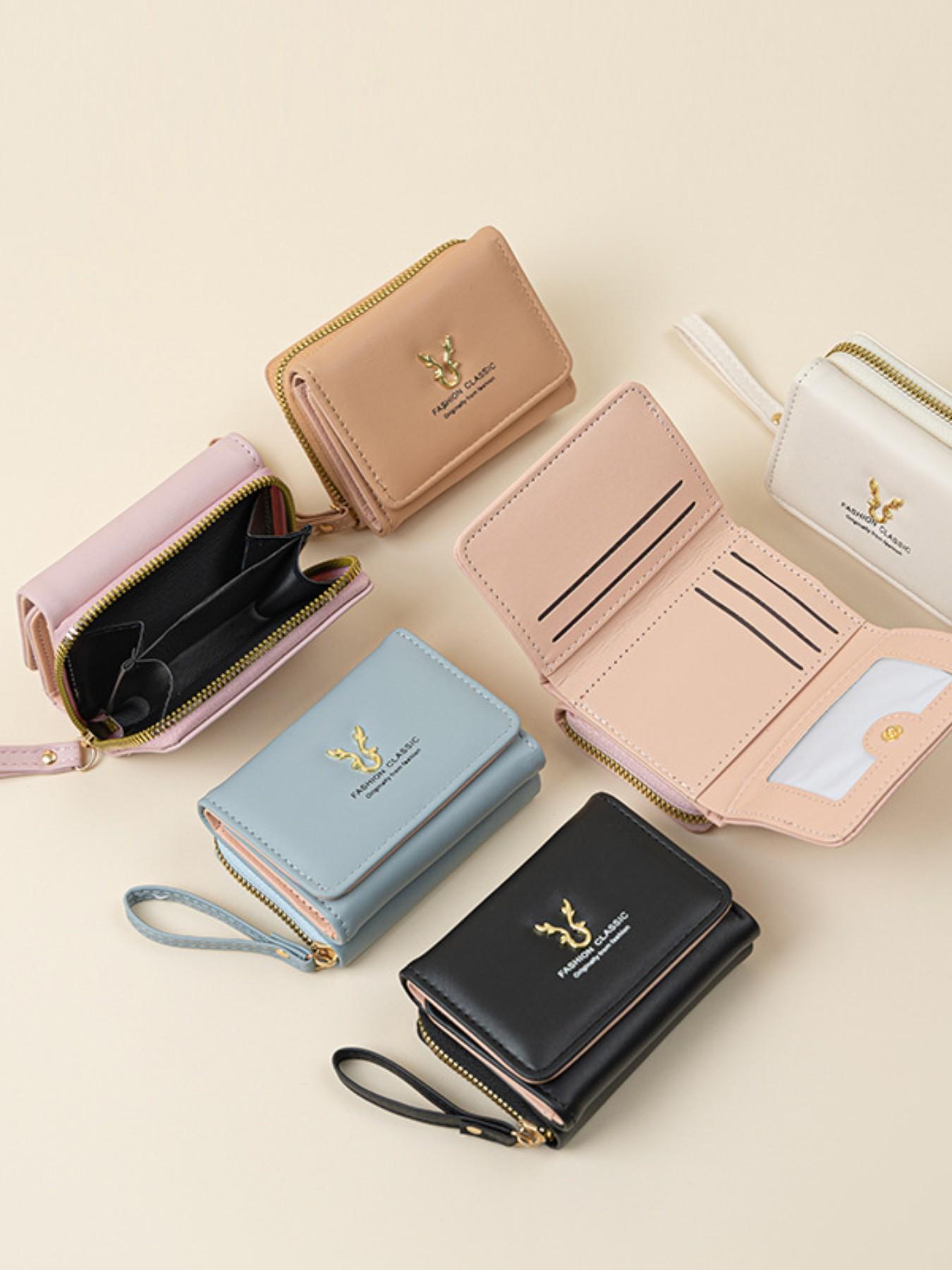 Women's Short Antler Wallet, Mini Zipper Coin Purse, Trifold Buckle Card Holder, Valentine's Day Gift, Birthday Present