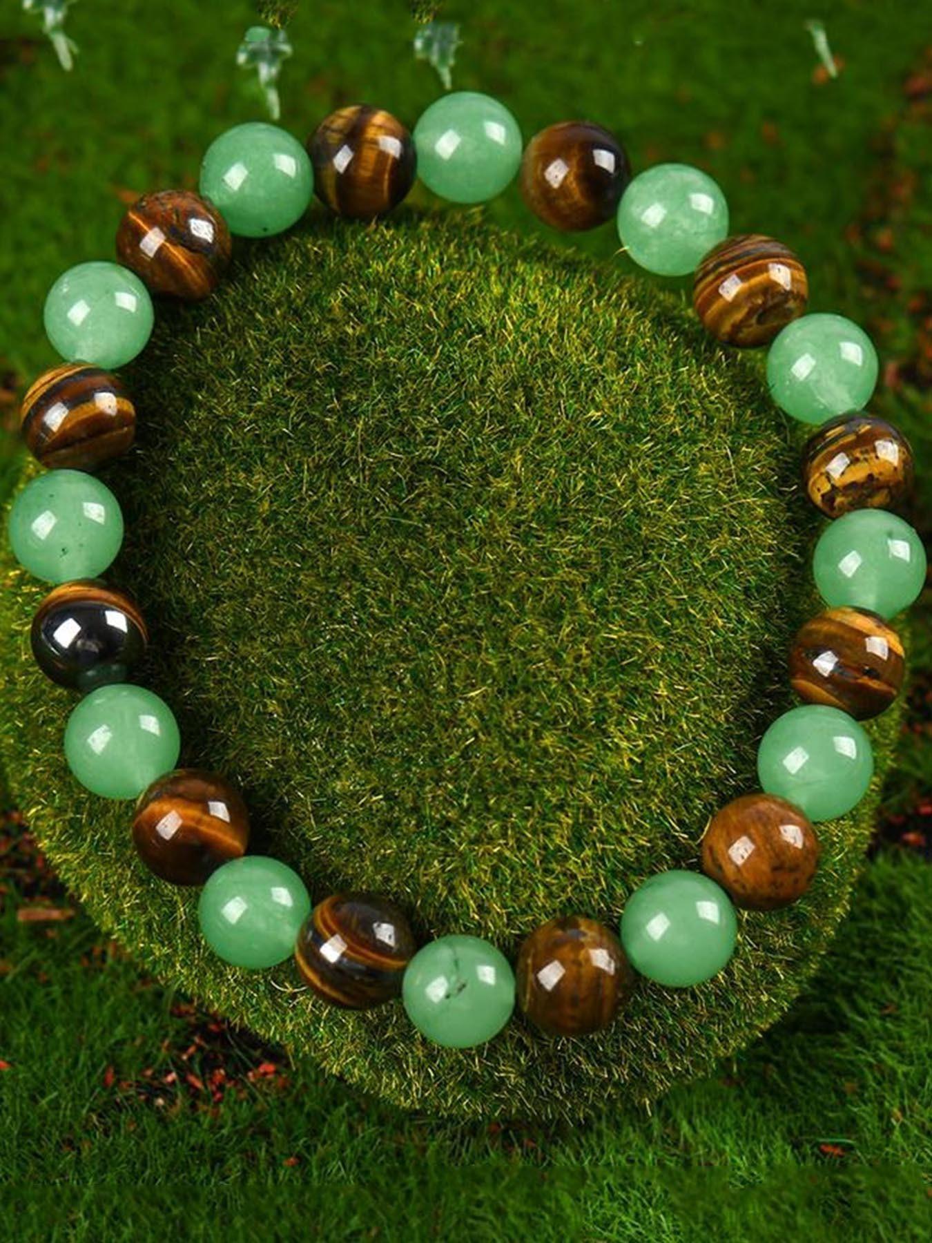 1pc Money Attraction Bracelet, Tiger Eye Green Aventurine Natural Bracelet, Luxury Jewelry Bracelet, Blue Friendship Beaded Jewelry, Protection Bracelet, Encouragement Gift, Fashion Artificial Bracelet, Colorblock Beaded Crystal Bracelet