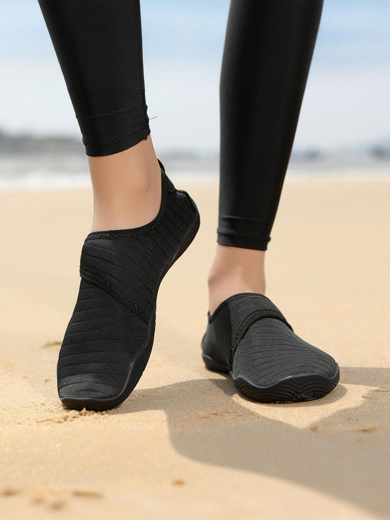 Women's Lightweight Breathable Striped Casual Sports Shoes, Velcro Fastening, Wrapped Heel Design, Perfect for Walking, Outdoor Beach, Fitness Yoga