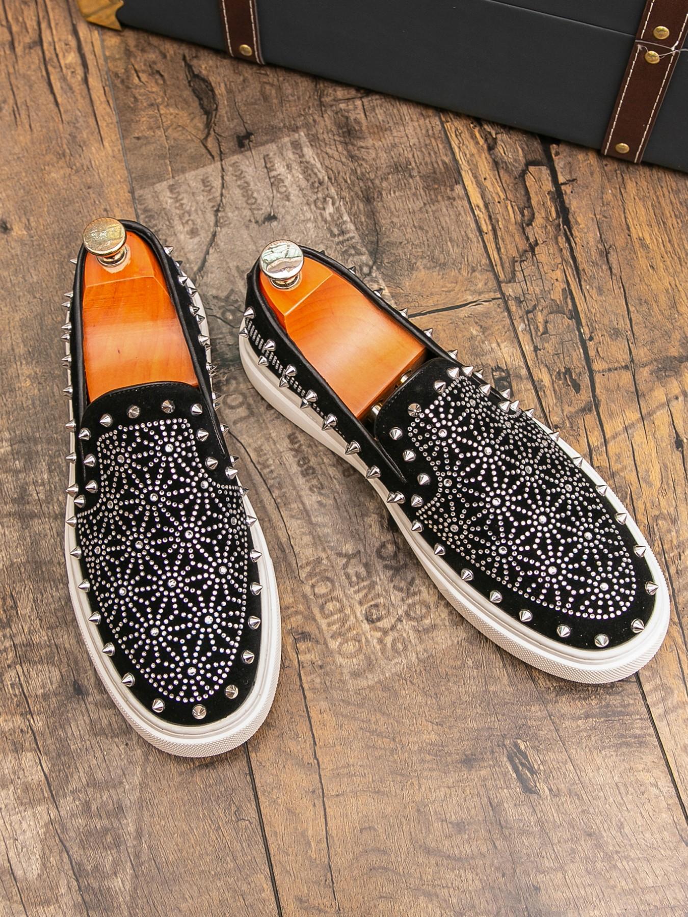 Men's Fashion Casual Shoes, PU Leather, Rubber Sole, Crystal Brick Decoration, All Seasons, Business, Nightclub, Driving, Slip-On Loafers