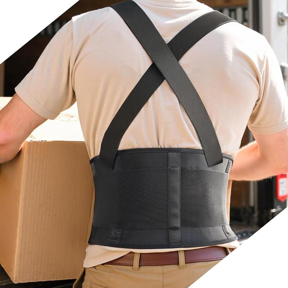 Work Back Brace with Adjustable Shoulder Straps [Stronger Support & Breathable Mesh] Breathable Lumbar Brace Lower Back Support Belt for Men Women - for Lifting, Warehouse, Construction & Moving