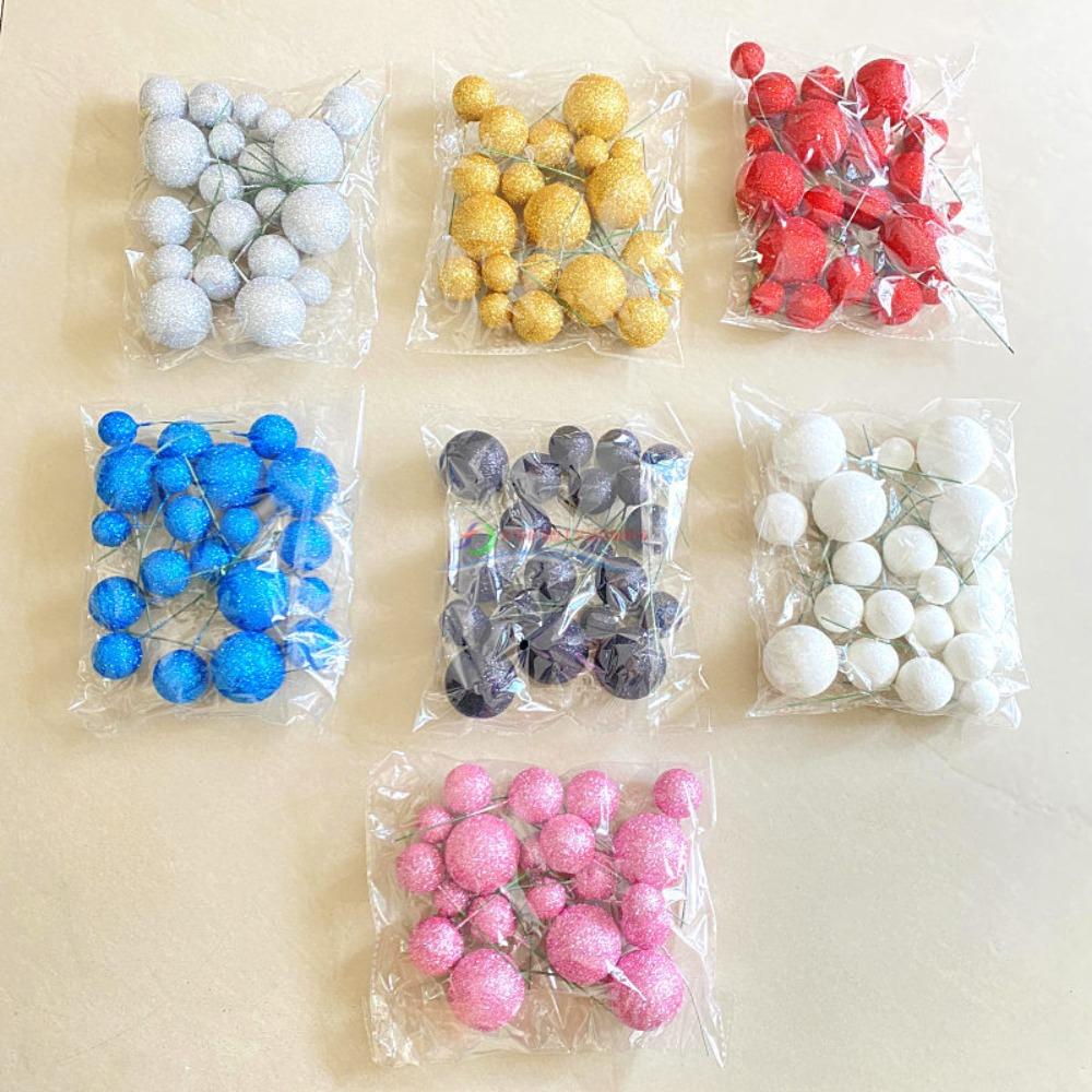 20PCS Cake Topper Ball Set 2cm-4cm Spheres DIY Birthday Cake Mixed Artificial Balls Decoration for Party Celebrate Glitter Balls
