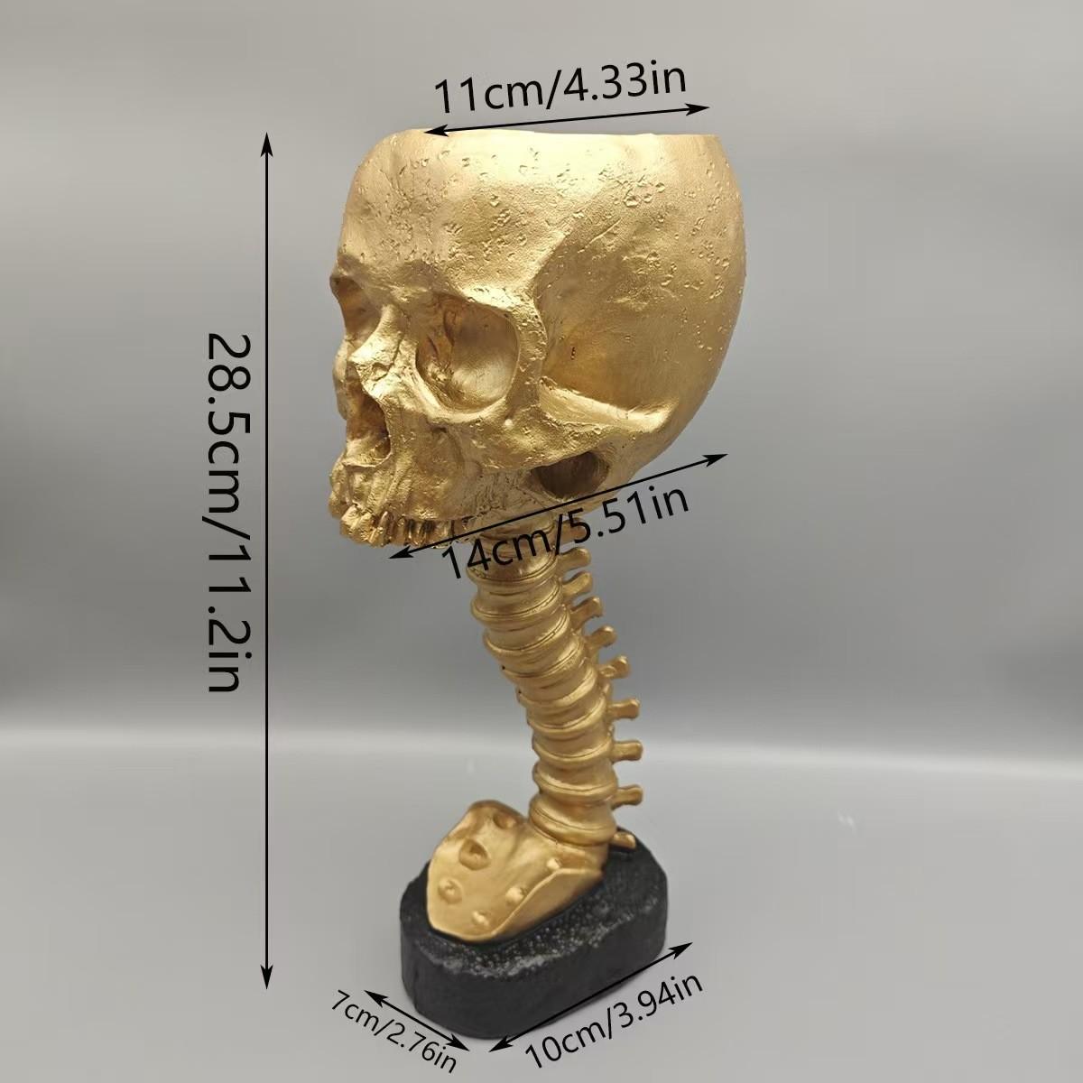 Human Skeleton Skull Planter & Spine Stand, Gothic Flower Pot, Halloween Home Decoration, Unique Decorative Item for Festive Settings