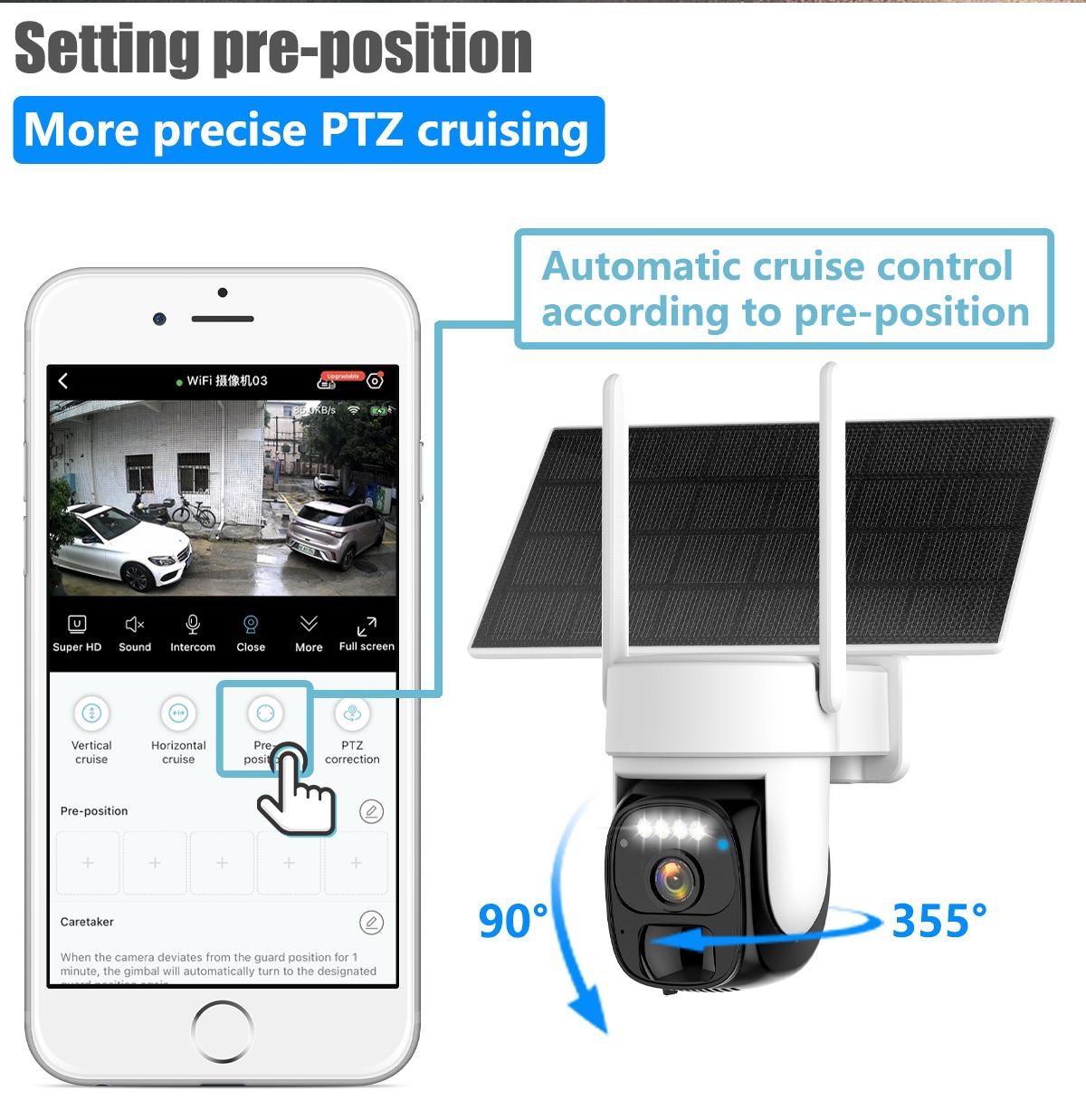 Hawkray 360Solar Security Camera with Spotlight, PIR Motion Detection, Color Night Vision, and Two-Way Talk 2K FHD WiFi IP Security Cam-IP66 Waterproof IR Night Vision Flash Light Connection Wireless 1Pc Surveillance Systems Card Monitoring Remote Speaker