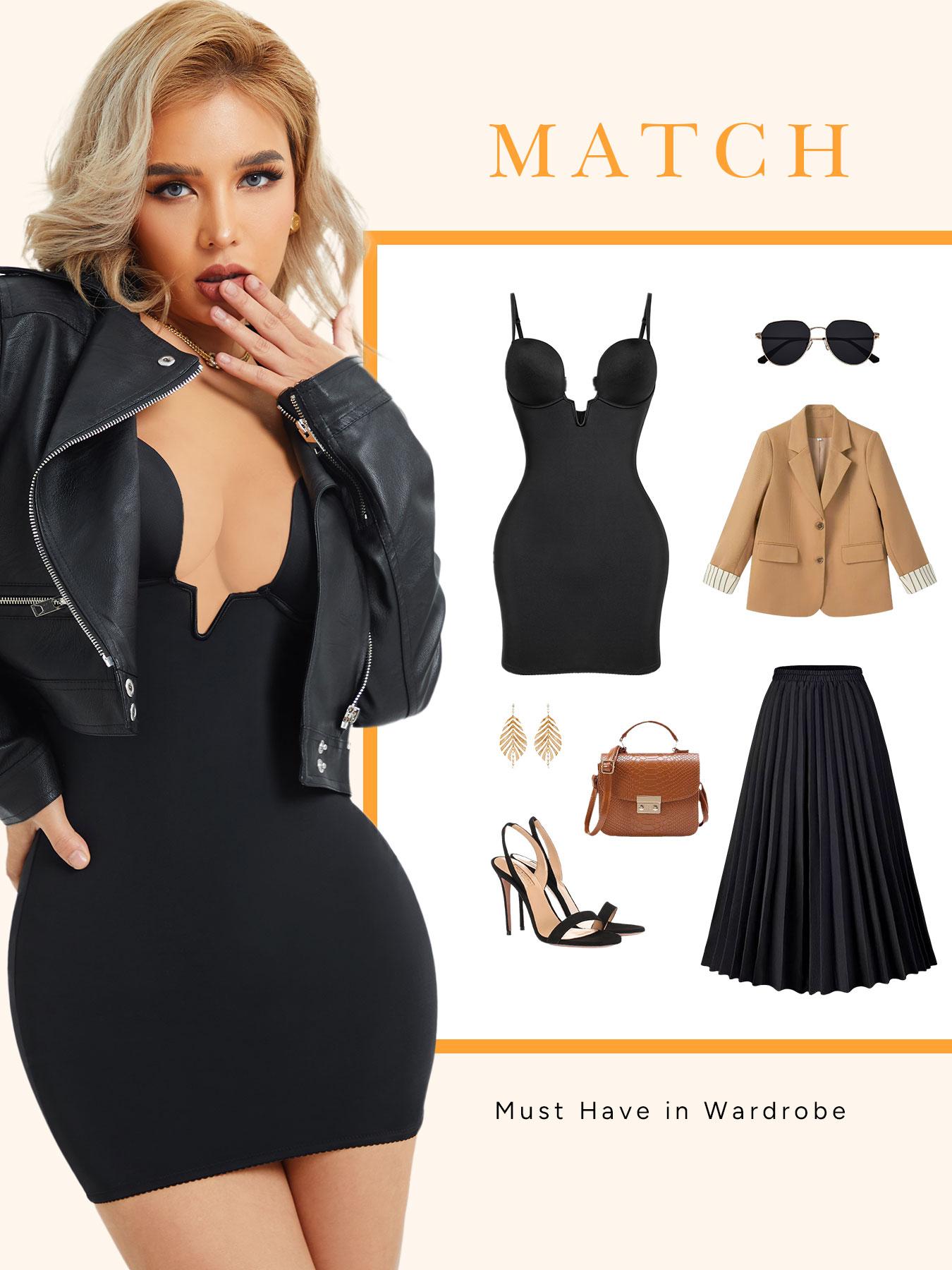 Women's Deep V Backless Bodycon Dress, Chic Sexy High Elasticity Slimming Skirt, Adjustable Button Back, Anti-Slip Hem, All Seasons Wear