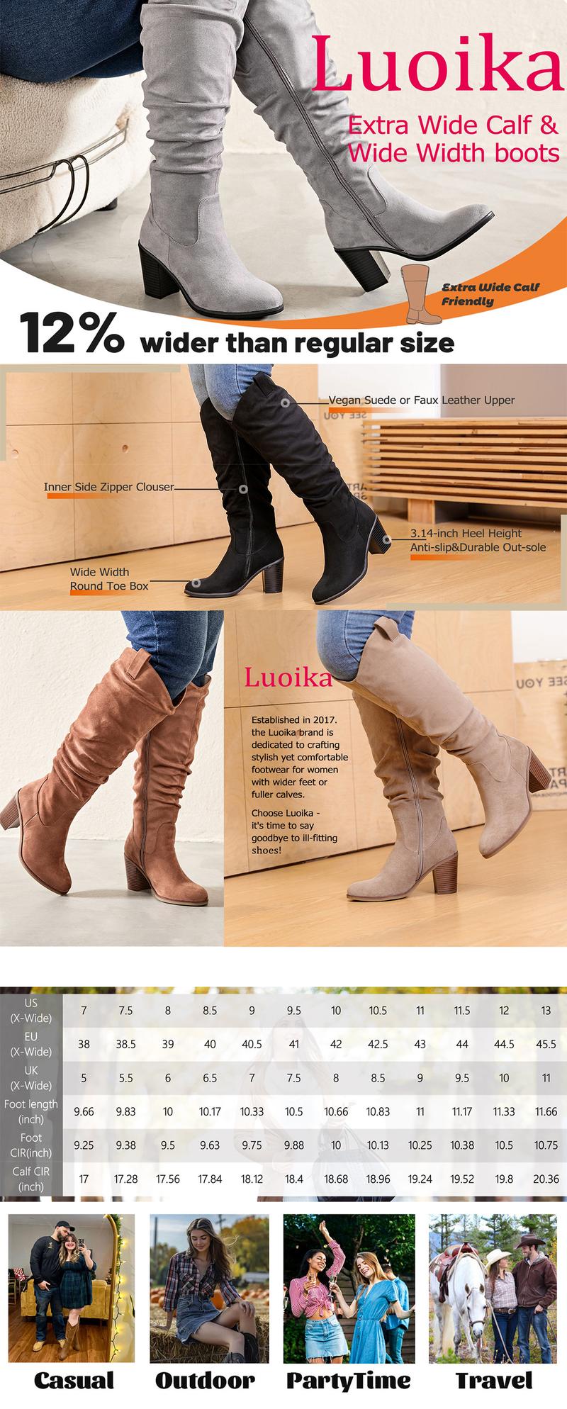 Luoika Women's Extra Wide Calf Knee High Boots, Wide Width Winter Tall Boots.