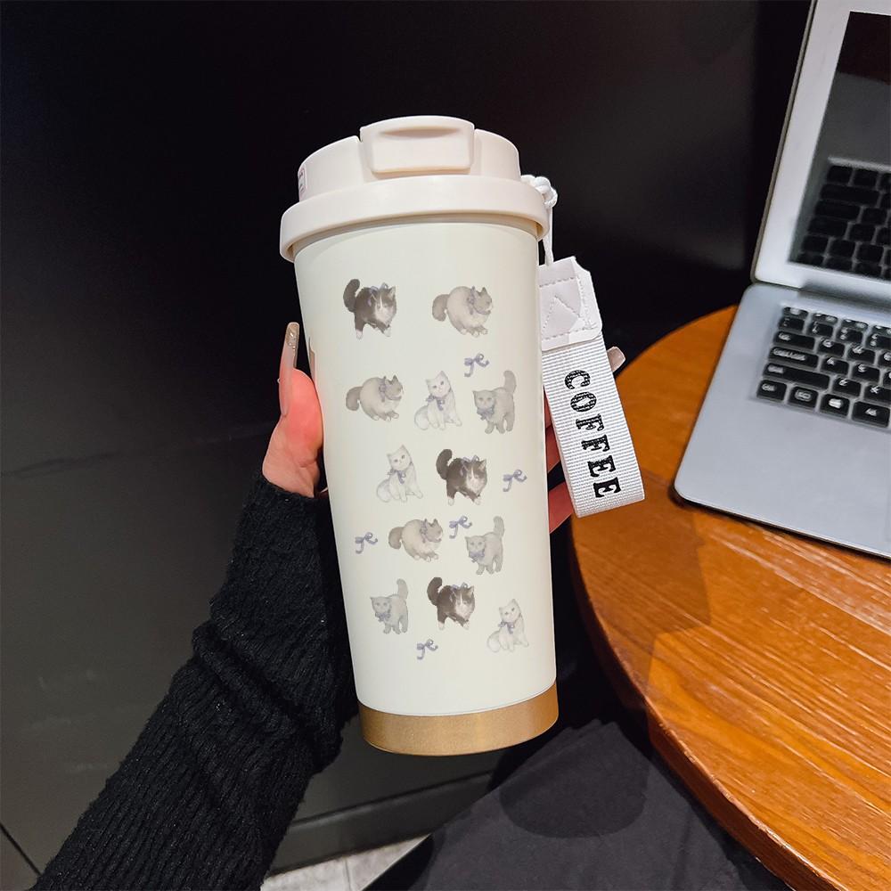 Abstract Cat Bow Texture Coffee Cup, Portable Dual Drink Insulated Tumbler, Heat/cool Water Bottle, Office, Travel, Outdoor Essential