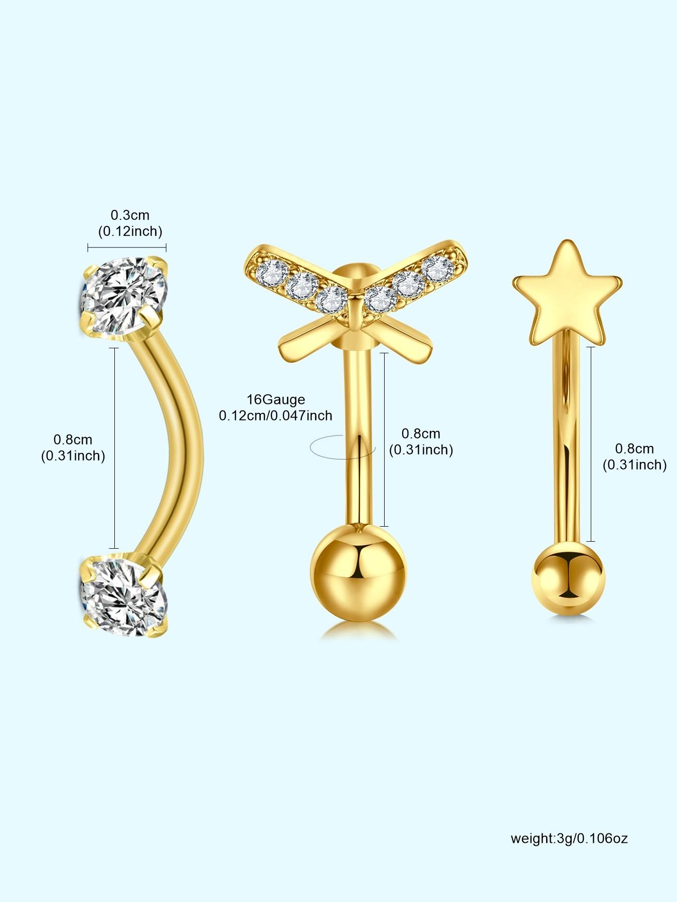 3pcs/set Elegant Rook Piercing Jewelry 16G Internally Threaded Eyebrow Rings Vertical Labret Lip Rings 316L Stainless Steel Curved Barbell Cartilage Rook Daith Earring Butterfly Flower Waterdrop Cubic Zirconia Body Piercing Jewelry for Women Men Daily Wea