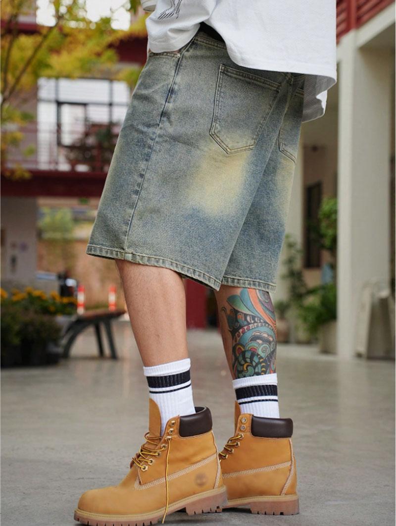 Z387  Men's denim shorts, trendy high street style, distressed, loose, casual, simple, non-stretch, mid-length shorts
