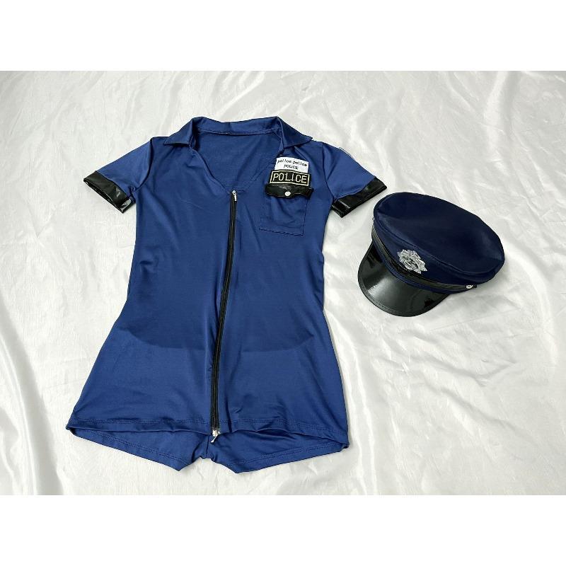 2025 Women's Halloween Cosplay Polyester Temptation Zipper Police Uniform, Carnival Party Game Outfit, Fashion Clothes & Accessories Set with Short Rompers