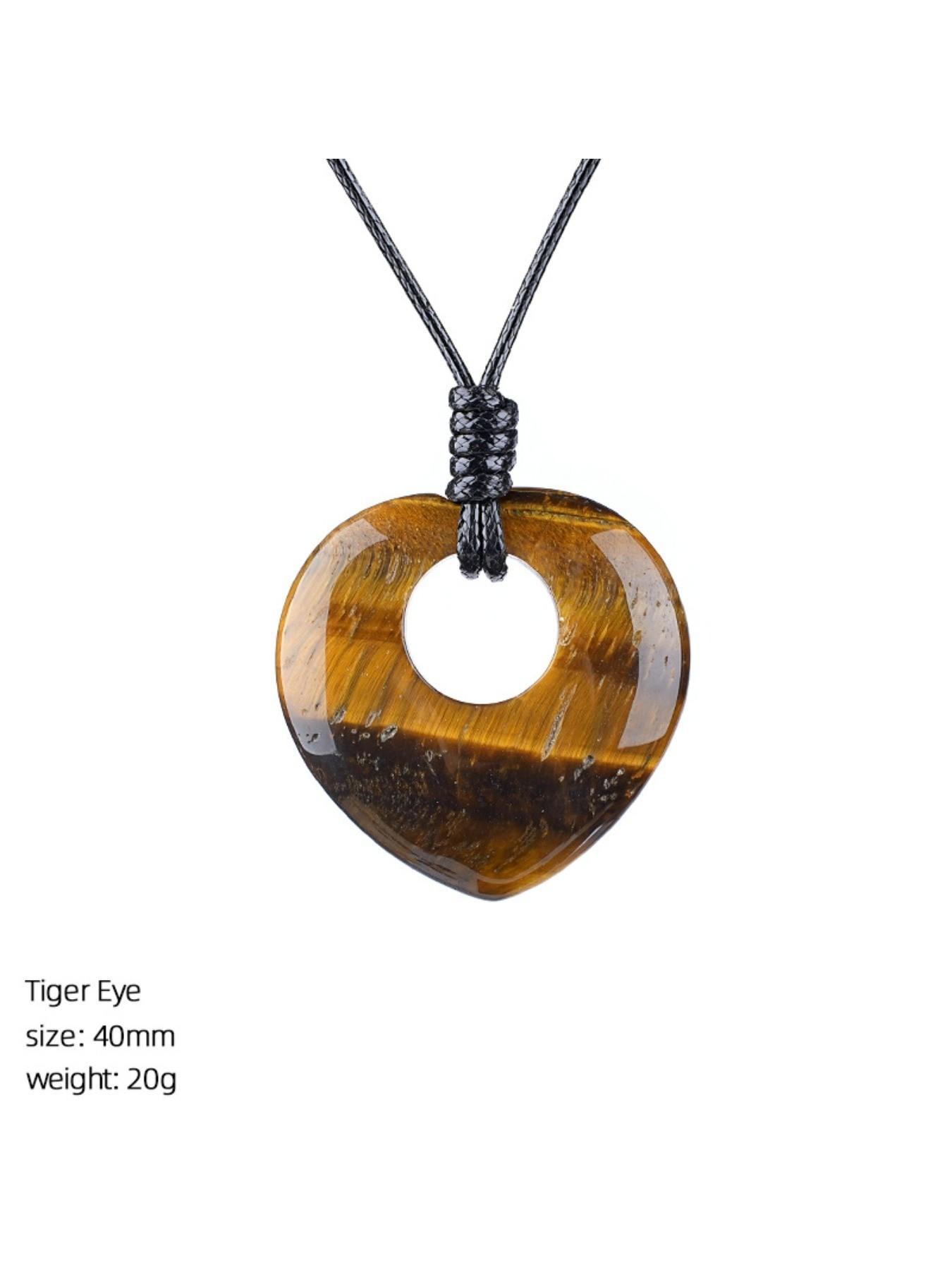 Random 7pcs Natural Stone Heart Necklace Set, Vintage Handmade Adjustable, Natural Crystal Original Stone Heart Pendant